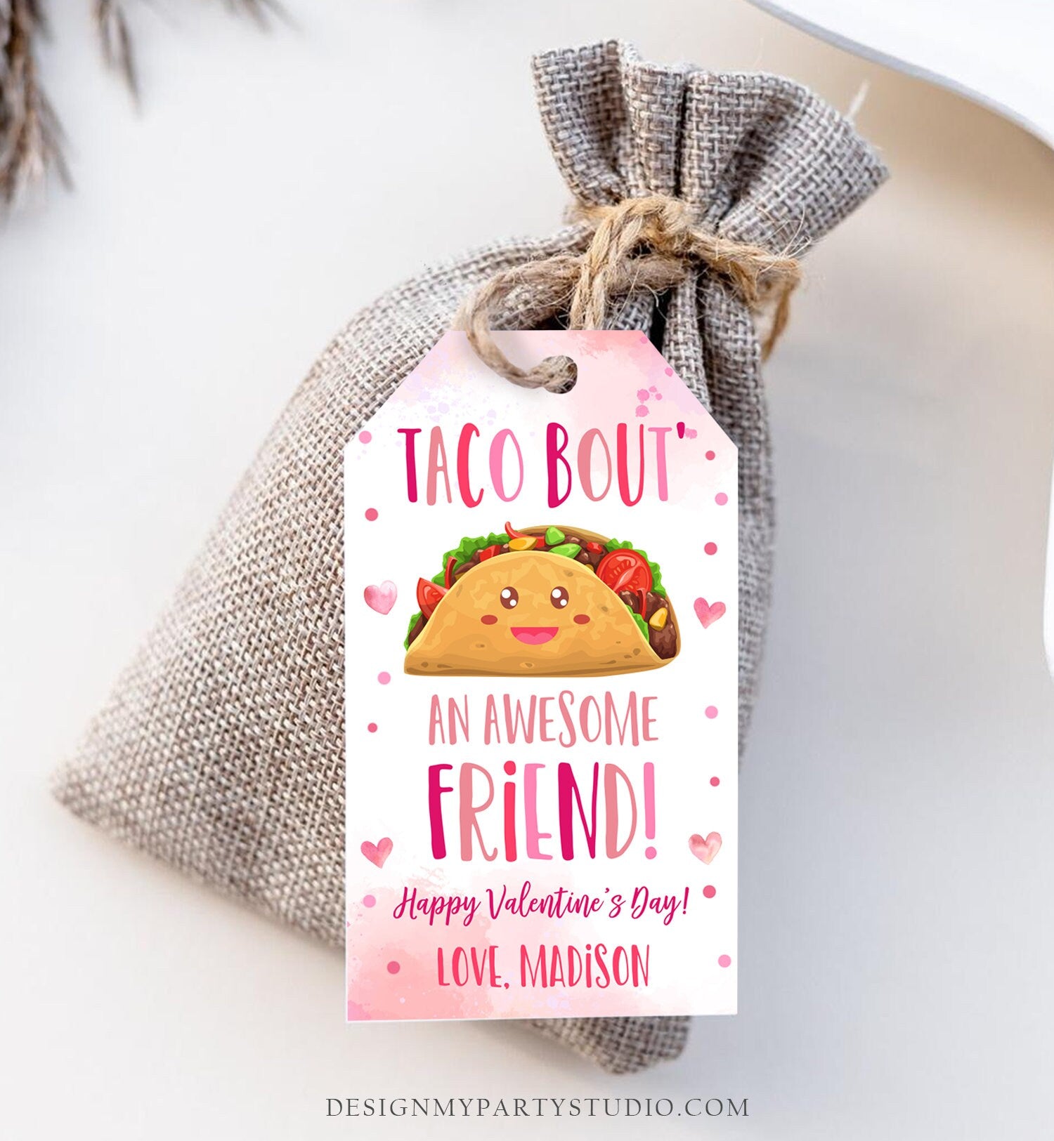 Editable Taco Bout an Awesome Friend Valentine's Day Favor Tag Thank You Valentines Tag School Non-Candy Printable Digital PRINTABLE 0370