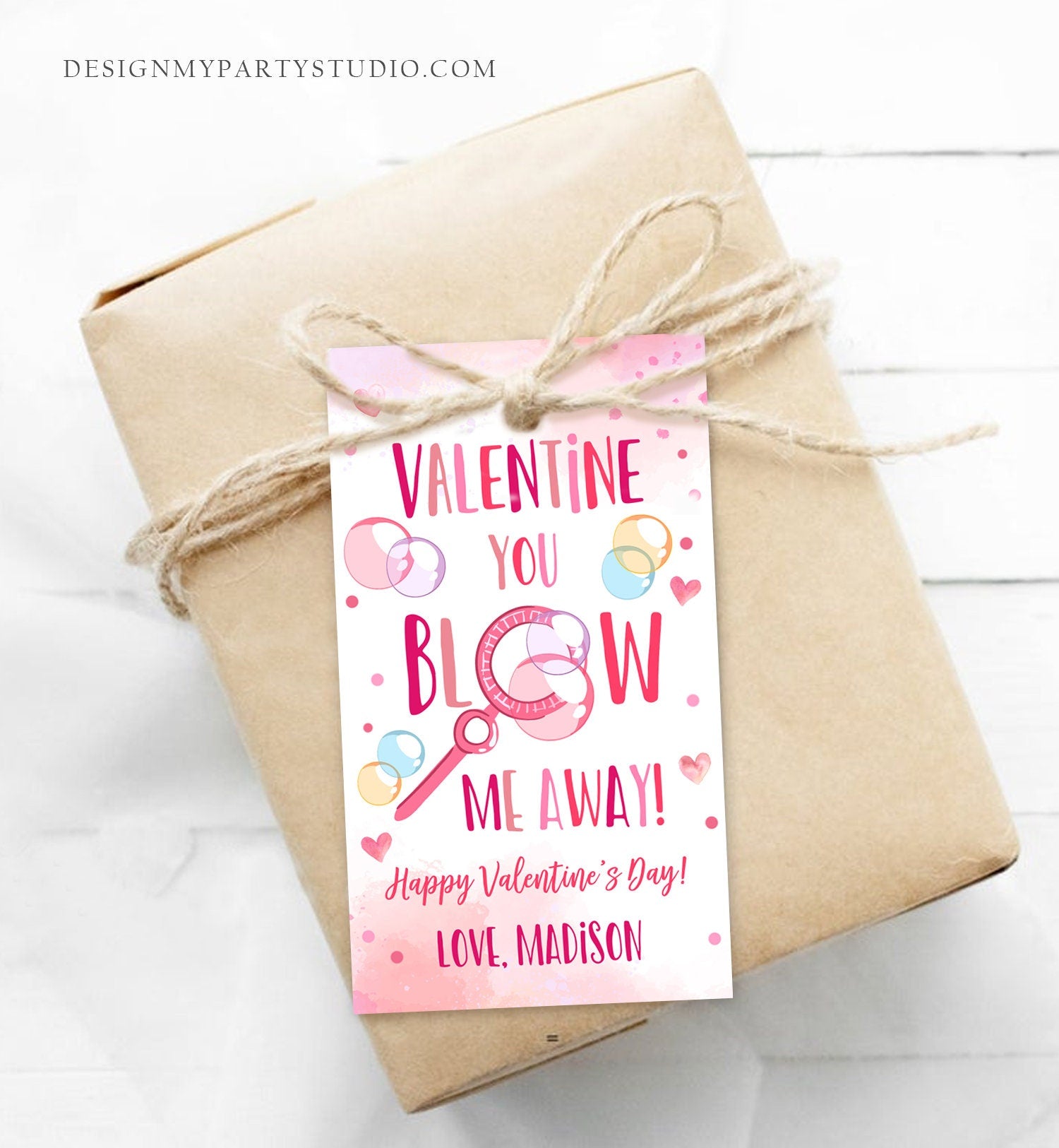 Editable Valentine You Blow Me Away Favor Tag Thank You Blowing Bubbles Soap Valentine's Day Tag School Non-Candy Printable PRINTABLE 0370