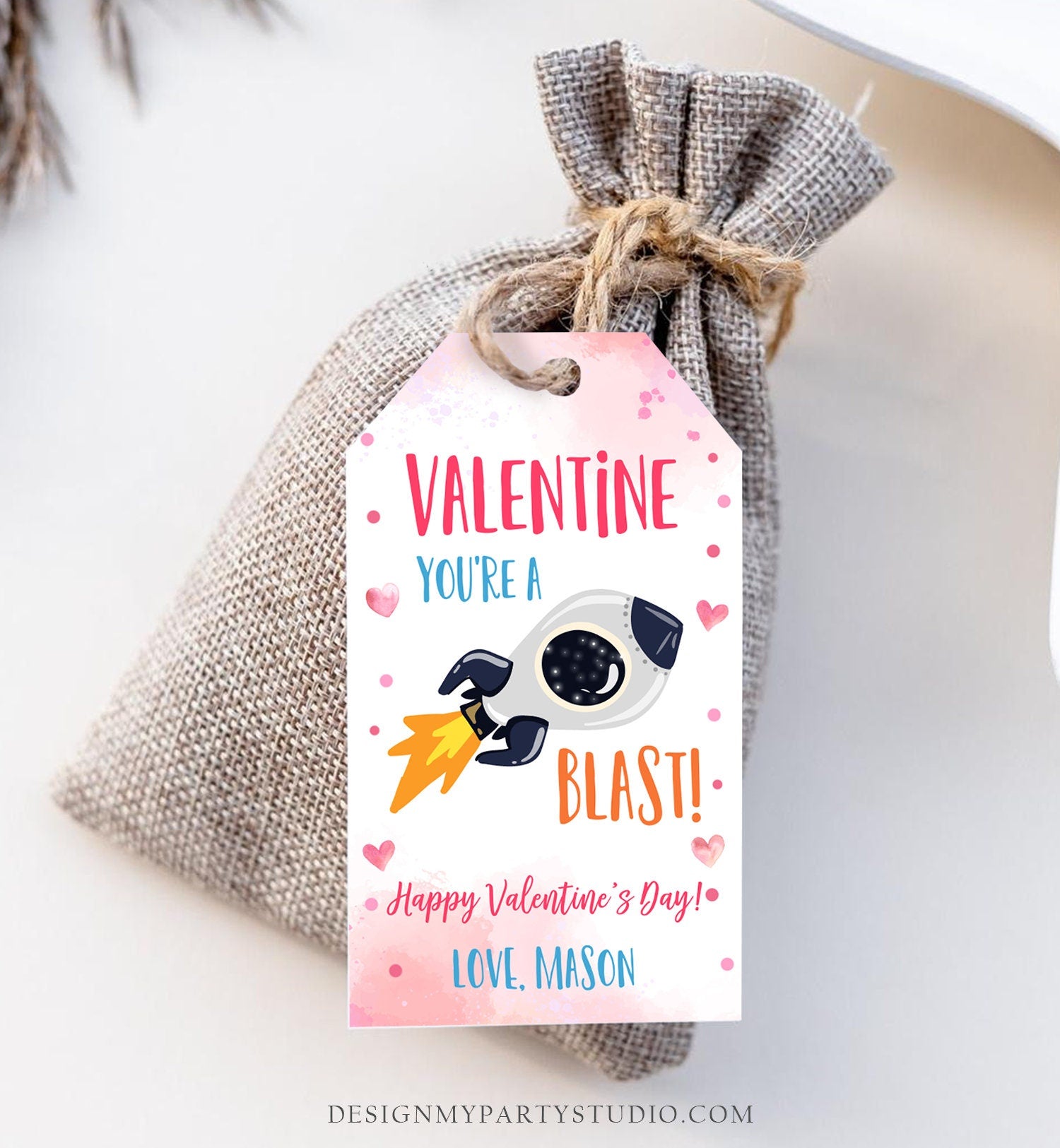 Editable Valentine You Are Out A Blast Favor Tag Thank You Space Rocket Out This Of World Valentine's Day School Non-Candy Printable 0370