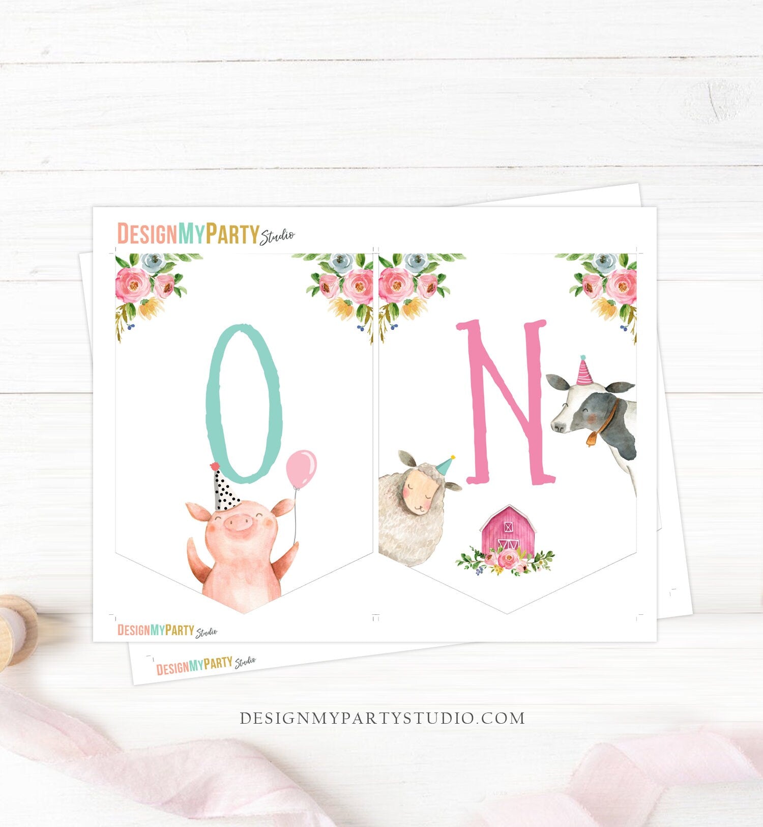 Girl Farm High Chair Banner Pink Farm 1st Birthday Banner High Chair One Banner Farm Animals 1st Birthday Decorations PRINTABLE Digital 0155