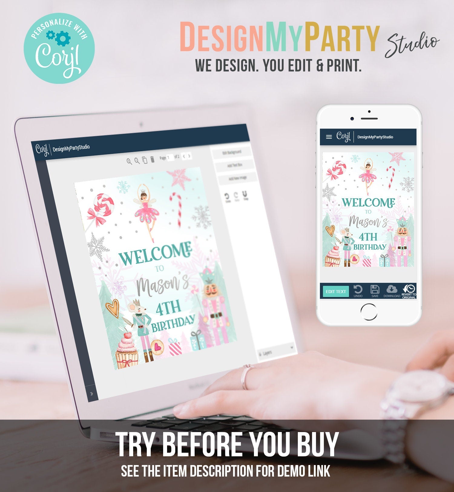 Editable Nutcracker Birthday Welcome Sign Winter Birthday Girl Land of Sweets Christmas Holiday Digital Download Template Printable 0352