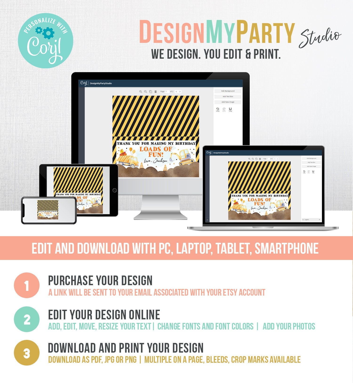 Editable Construction Party Treat Bag Topper Construction Birthday Favors Dump Truck Favor Bag Boy Download Printable Corjl Template 0374