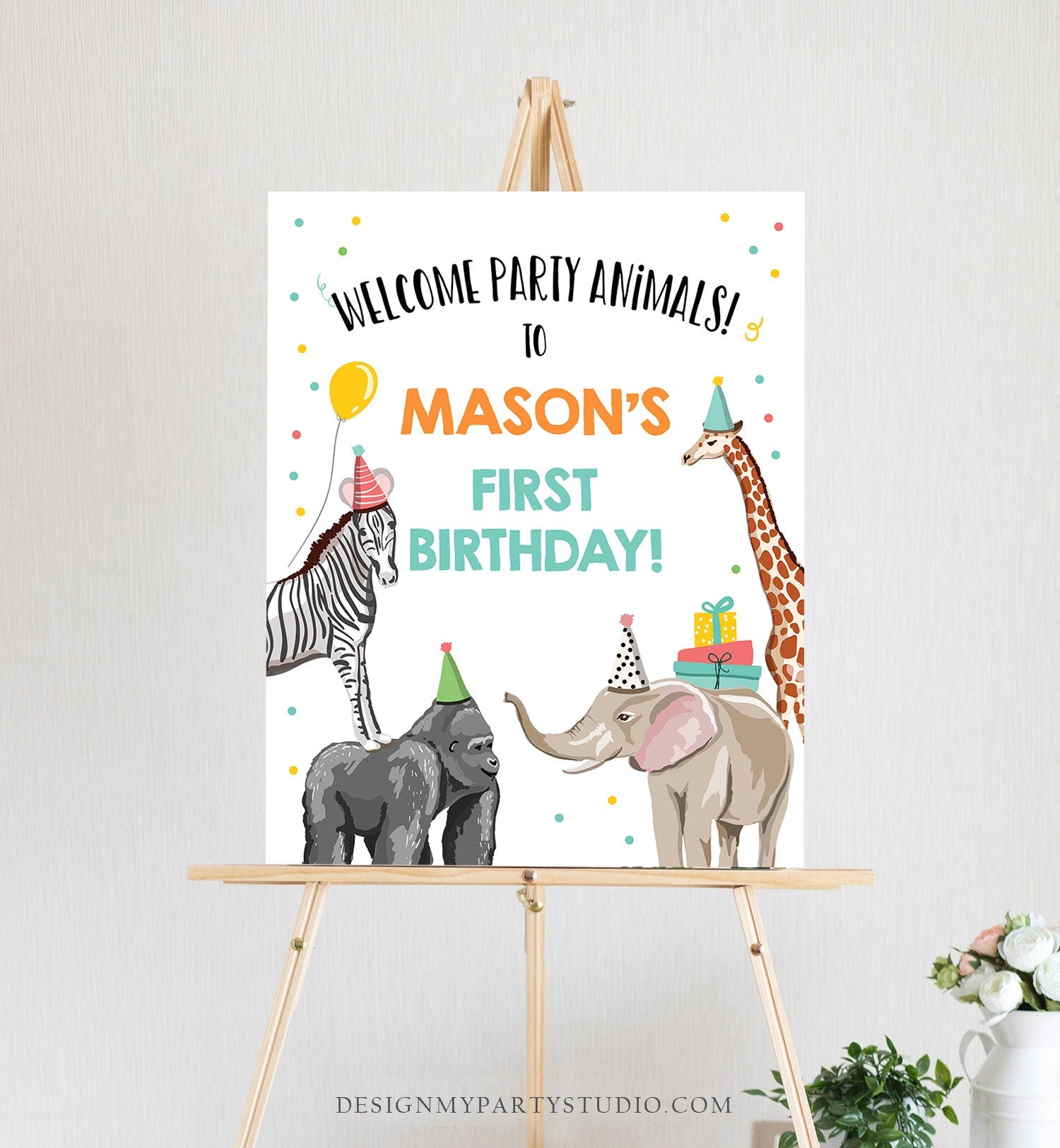 Editable Party Animals Welcome Sign Party Animal Sign Zoo Safari Welcome Jungle Sign Birthday Animals Boy Template PRINTABLE Corjl 0142