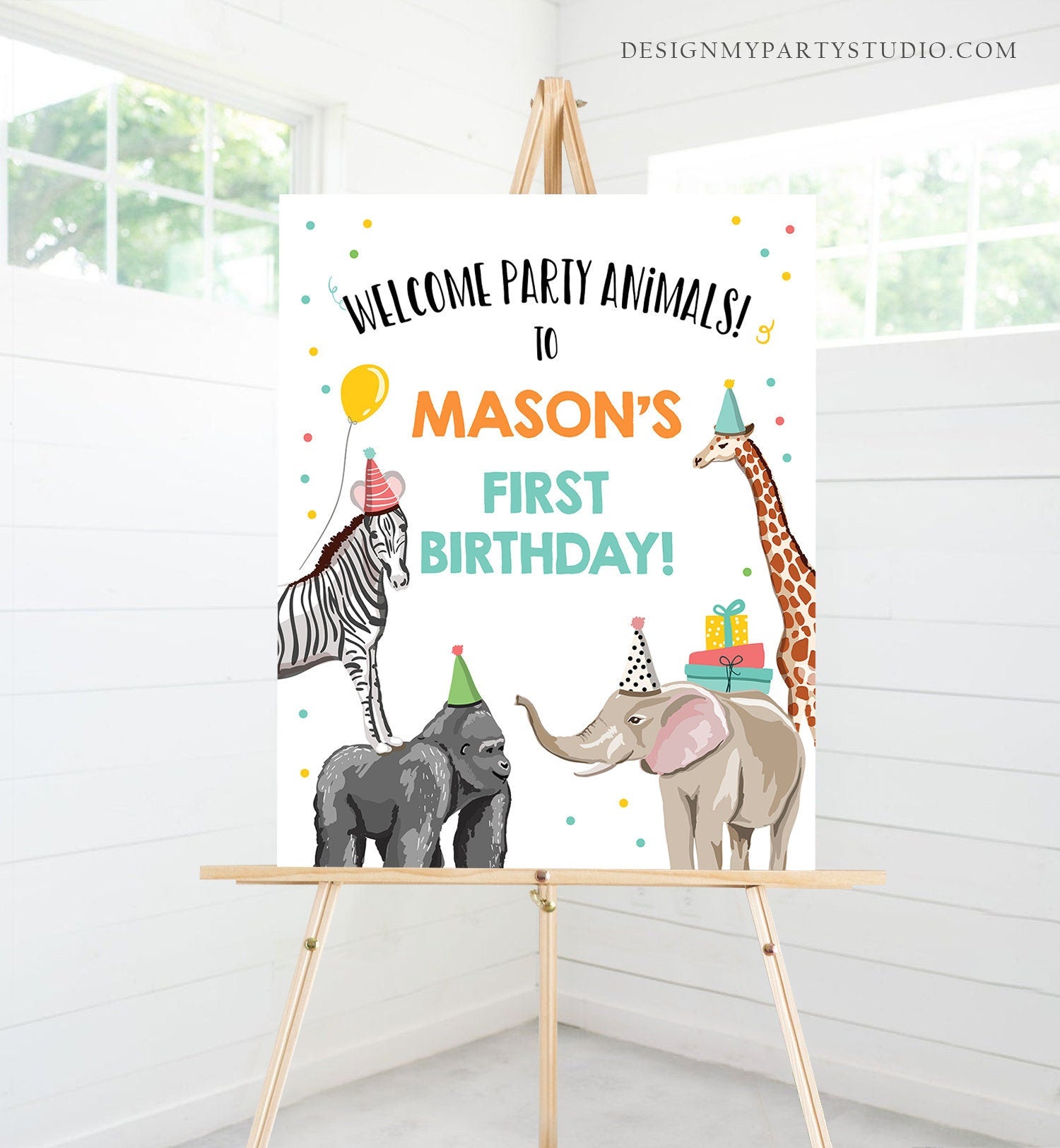 Editable Party Animals Welcome Sign Party Animal Sign Zoo Safari Welcome Jungle Sign Birthday Animals Boy Template PRINTABLE Corjl 0142