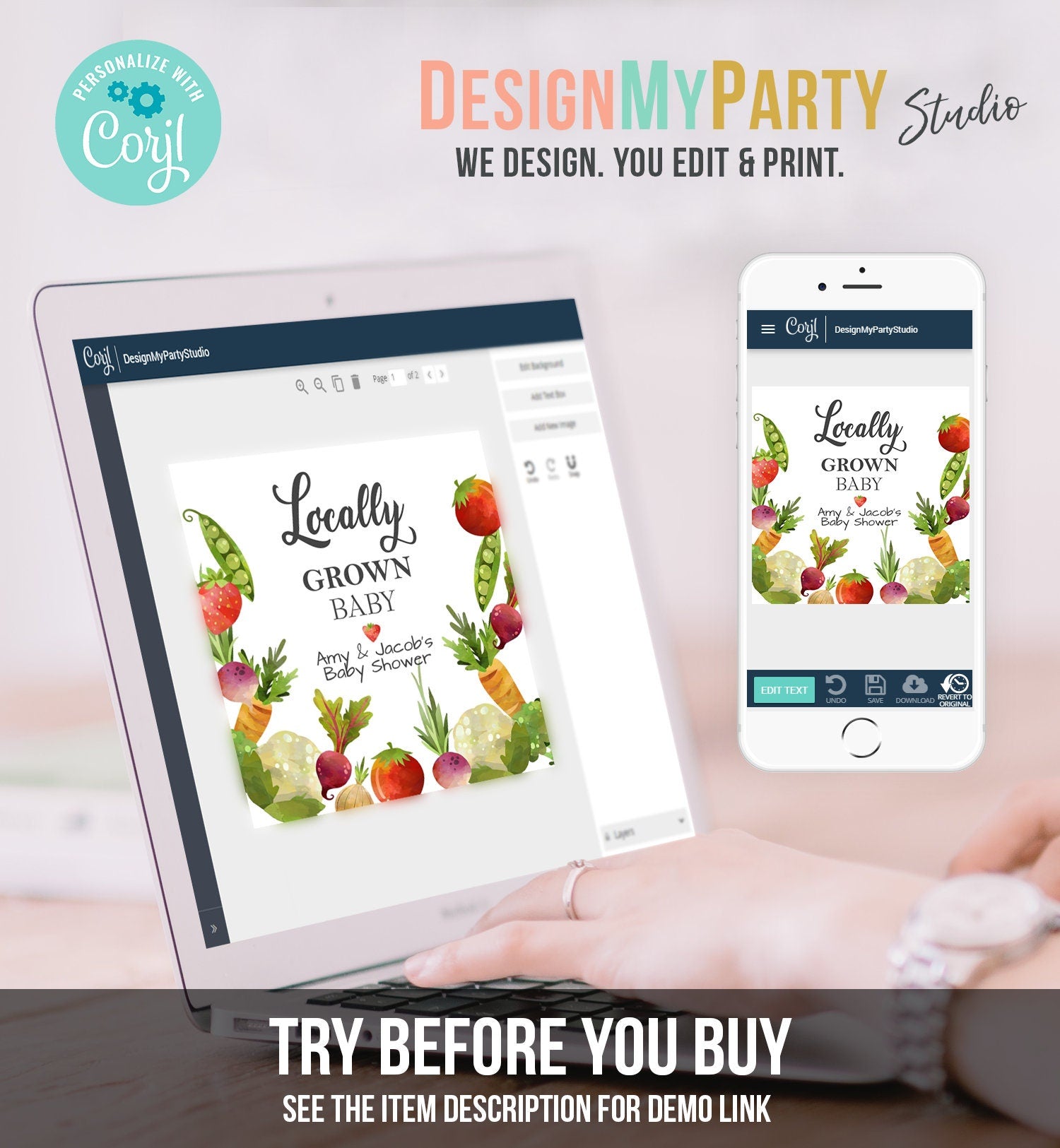 Editable Locally Grown Favor Tag Thank You Tag Birthday Farmers Market Baby Shower Vegetable Veggies Gender Neutral Corjl Template 0144