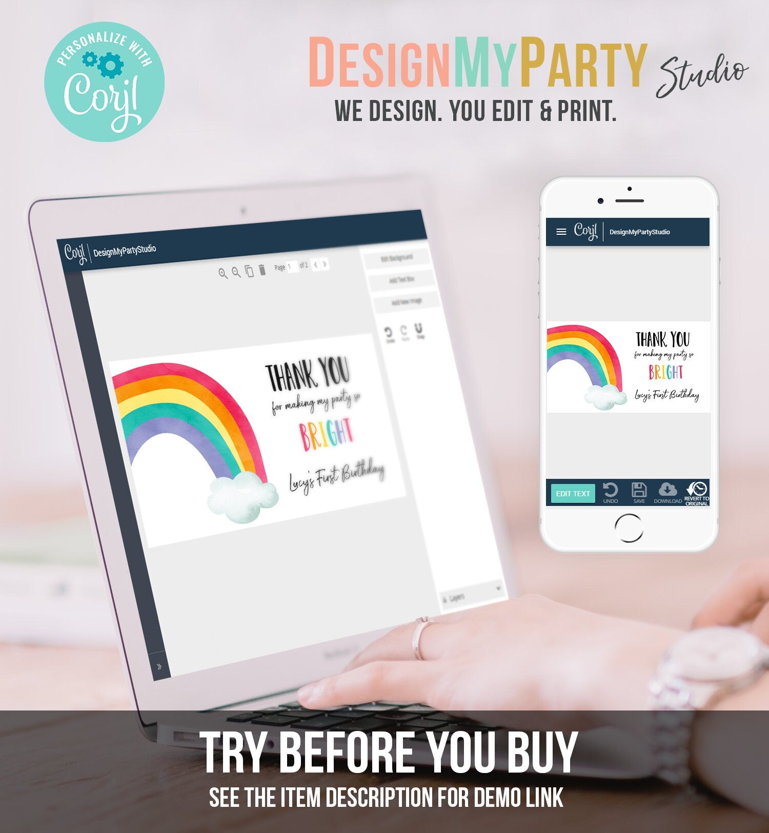 Editable Rainbow Gable Gift Box Label Rainbow Birthday Party Girl Treat Box Label Rainbow Party Favor Download Printable Digital Corjl 0272