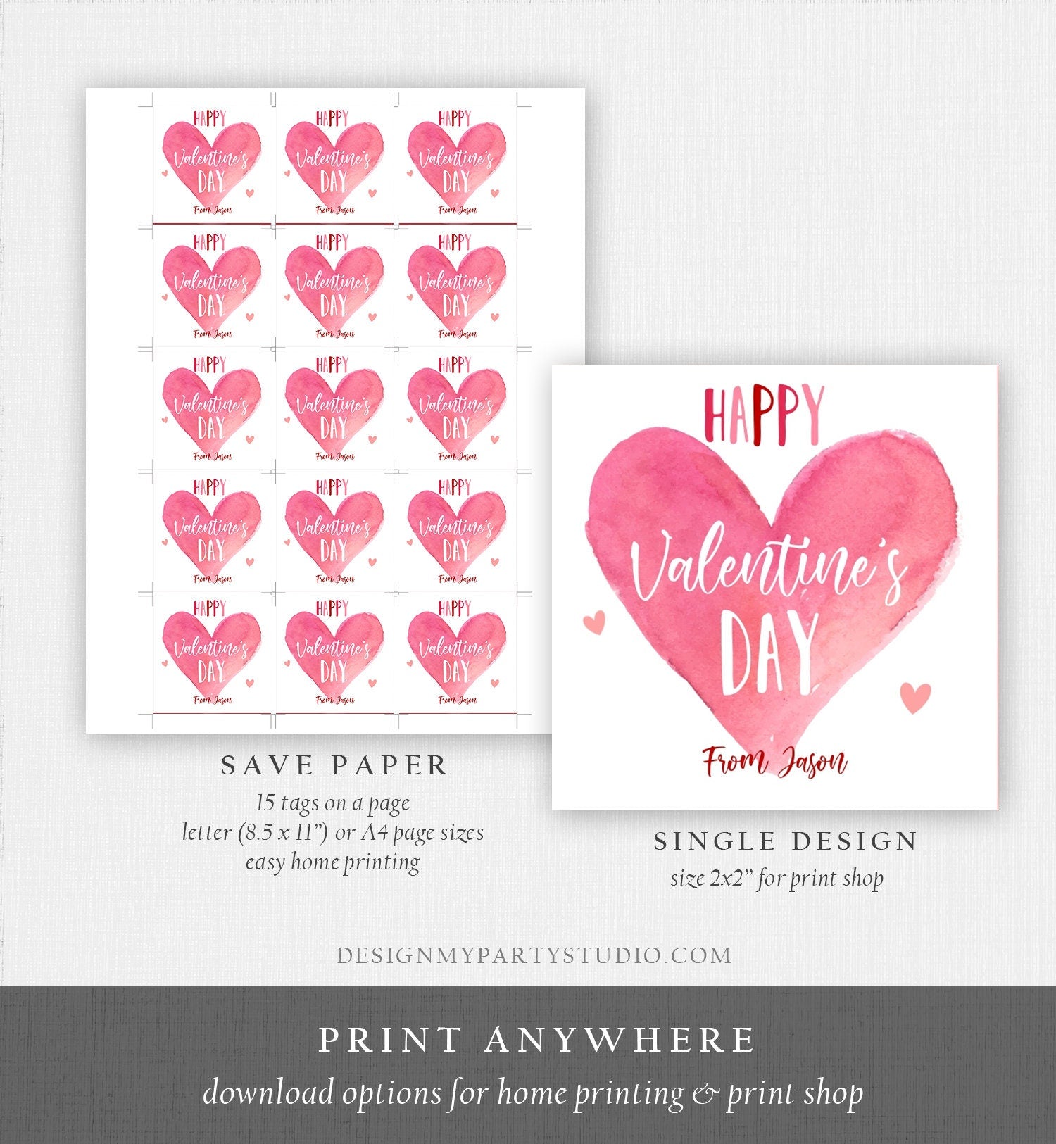 Editable Valentine's Day Cookie Tags Happy Valentine's Day Cookies Tag Sticker Pink Red Valentines Day Card Digital Template Printable 0370