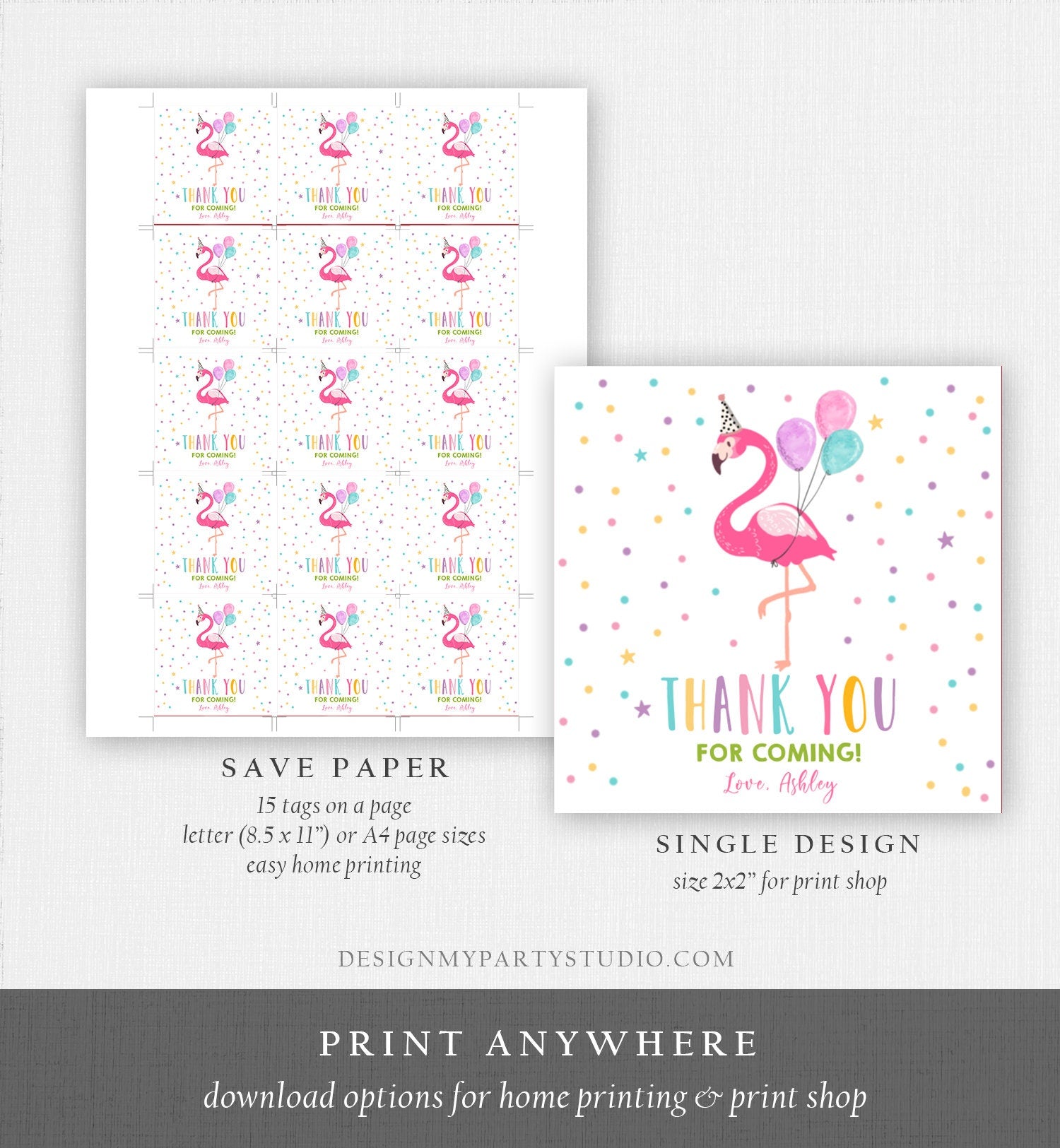 Editable Flamingo Favor Tag Drive By Birthday Favors Party Parade Cars Tropical Thank You Gift Tags Pink Girl Corjl Template Printable 0200