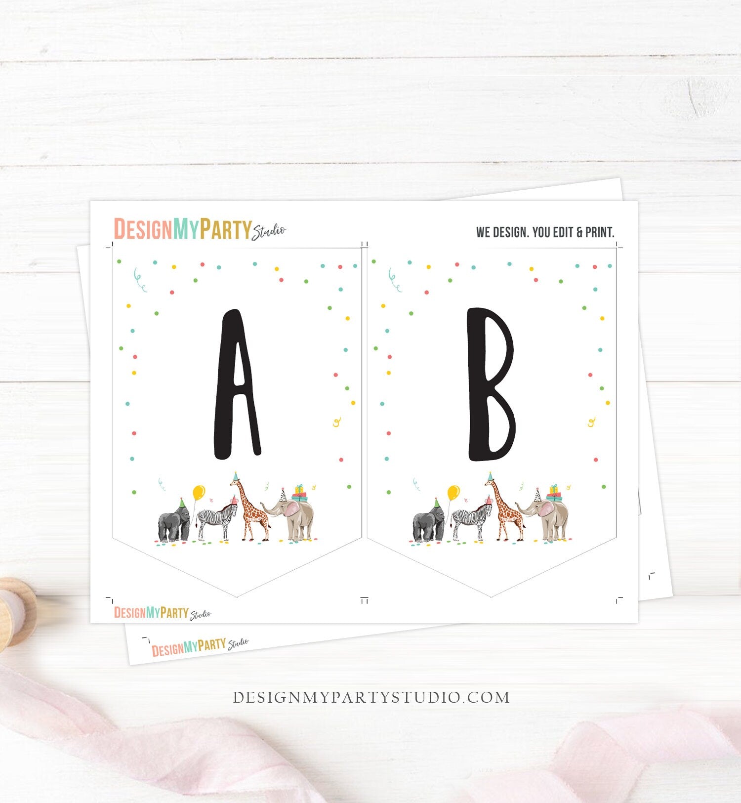 Safari Animals Birthday Banner A-Z Alphabet Numbers Banner First Happy Birthday Banner Girl Boy Neutral Party Animals Decor Printable 0142