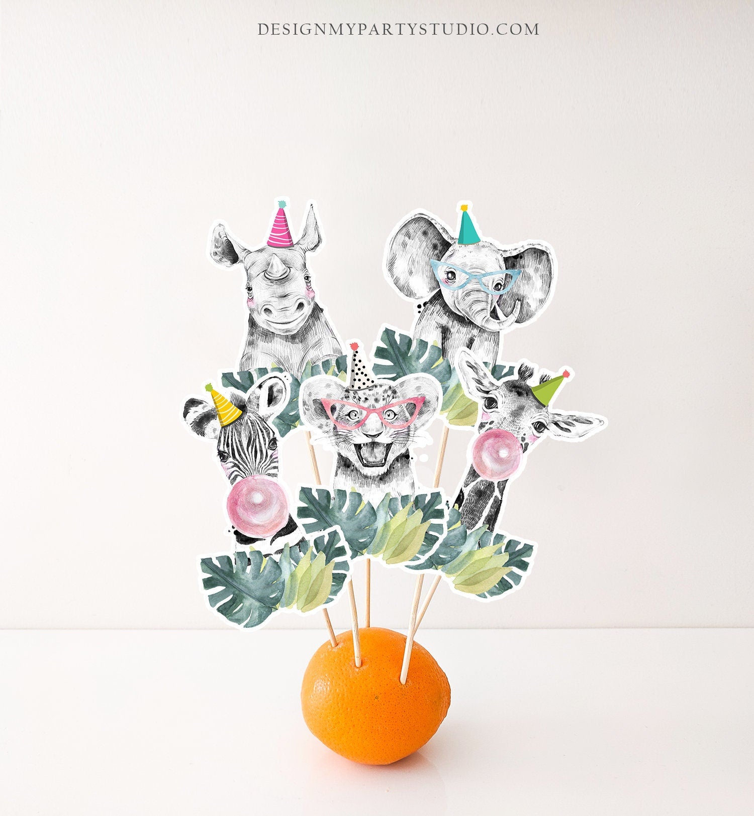 Printable Party Animals Centerpieces Safari Animals Birthday Party Jungle Cake Topper Table Decor Zoo Wild One Decorations DIY Digital 0322
