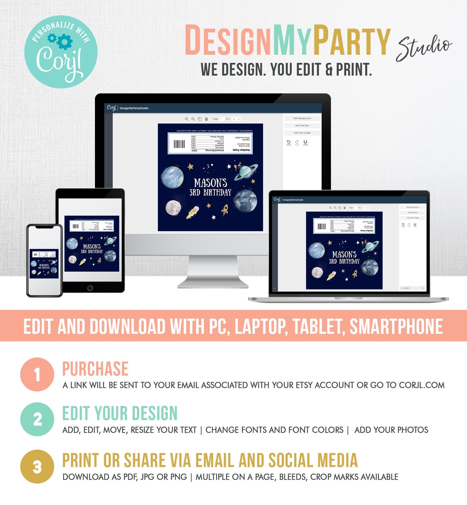 Editable Outer Space Chocolate Bar Labels Candy Bar Wrapper Planets Astronaut Rocket Boy Birthday Digital Download Template Printable 0357