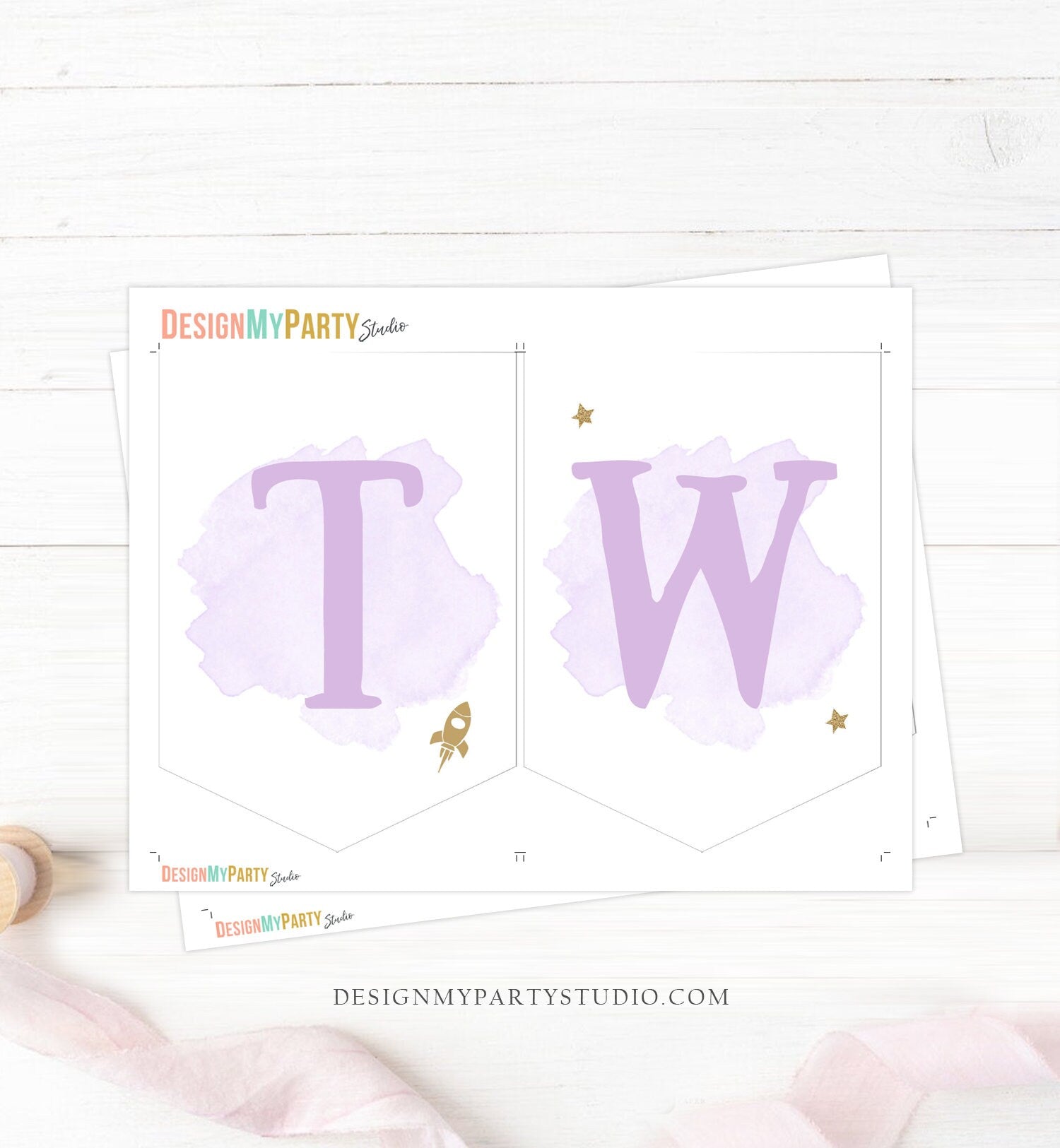 TWO Space High Chair Banner Outer Space Planets Galaxy Girl 2nd Second Birthday Purple Lavender TWO the Moon Decor Digital Printable 0357