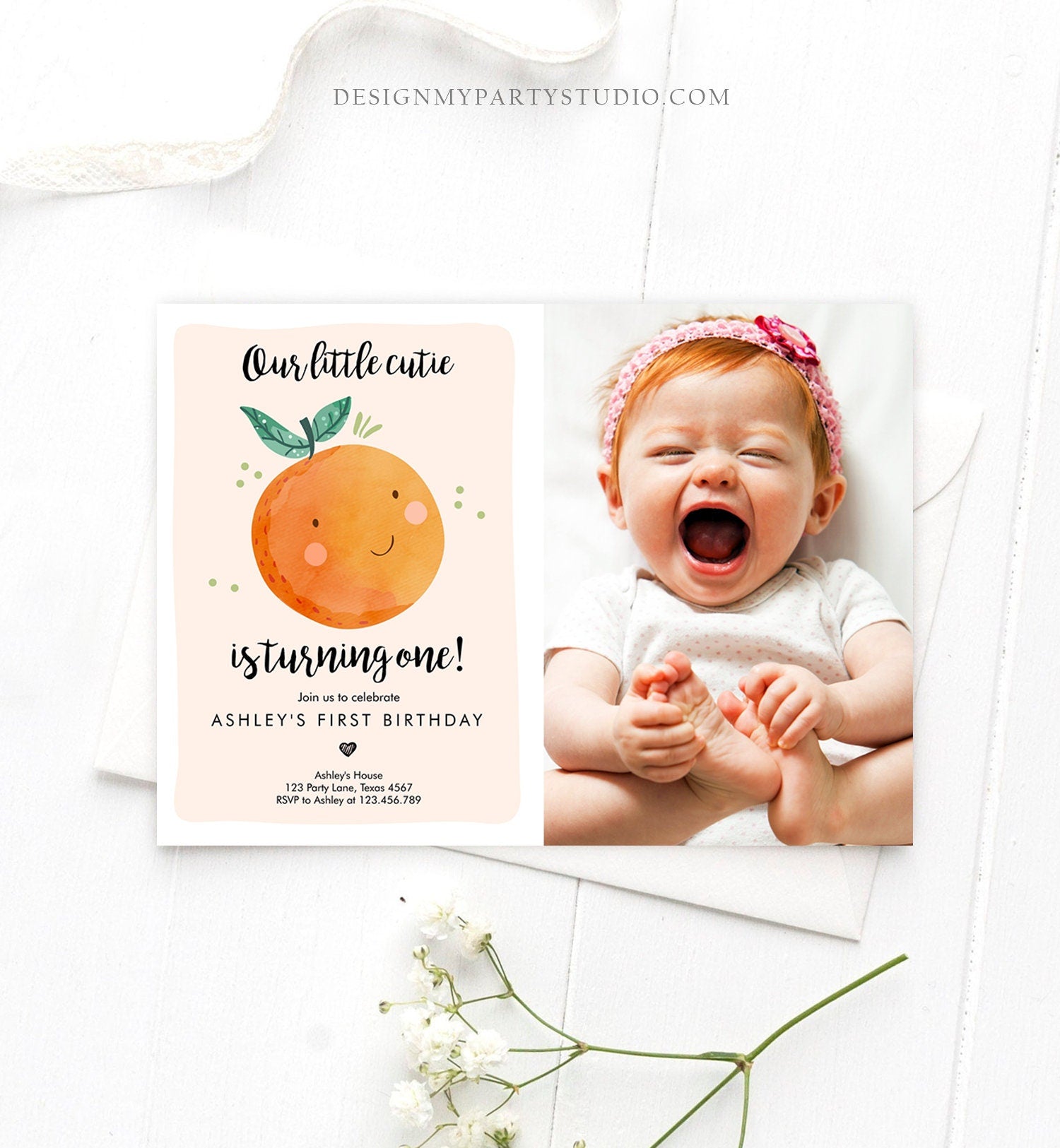 Editable Little Cutie Birthday Invitation Clementine Oranges Party Boy Girl Orange Citrus Digital Download Template Printable 0330