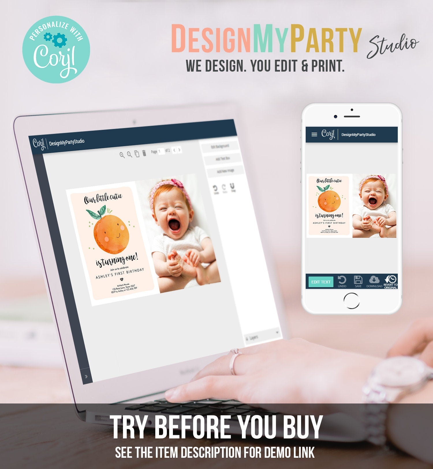 Editable Little Cutie Birthday Invitation Clementine Oranges Party Boy Girl Orange Citrus Digital Download Template Printable 0330