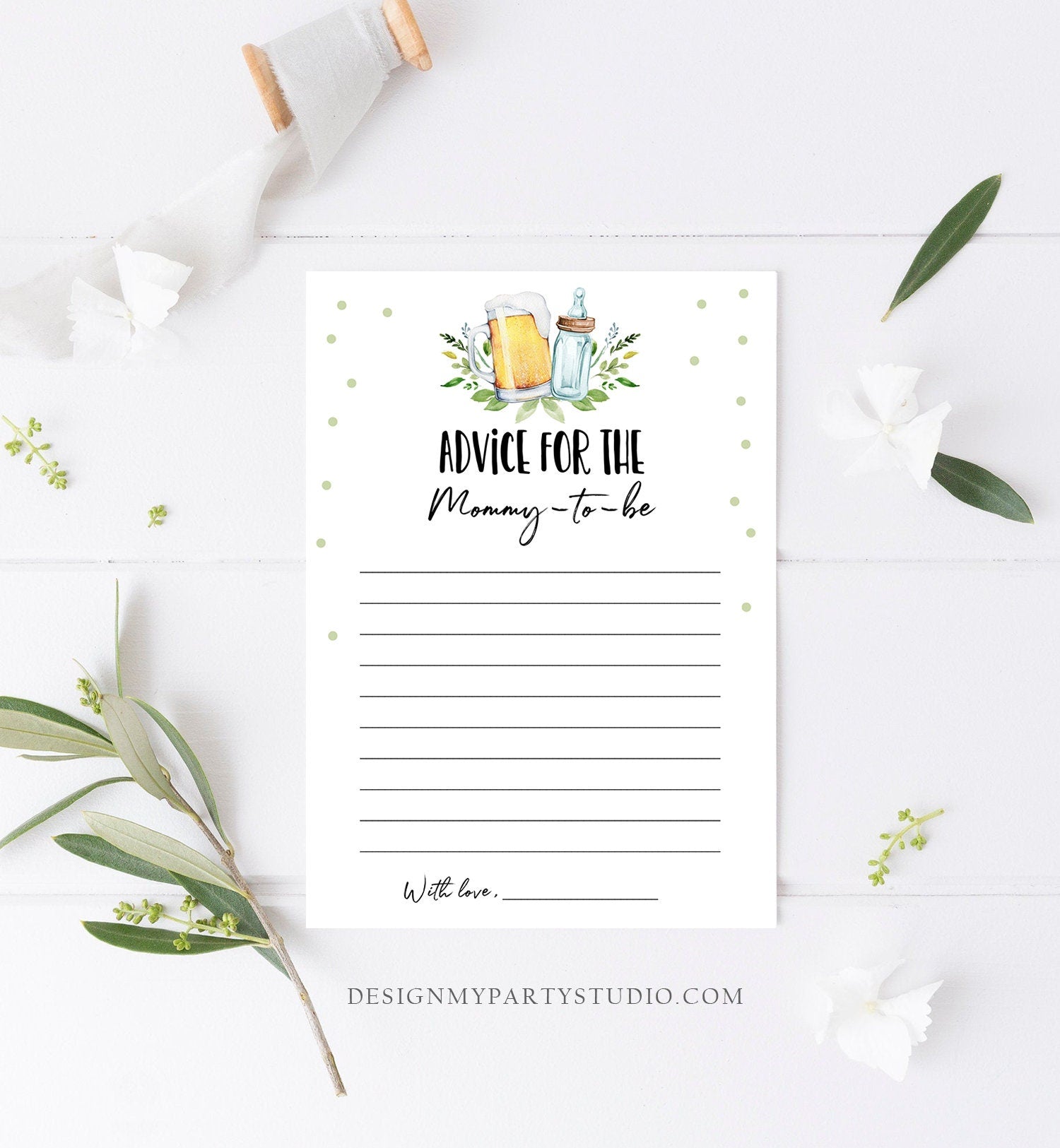 Editable Advice for the Mom-to-be Card Baby Shower Game Parent Advice Greenery Baby Brewing Shower Beer Corjl Template Printable 0190