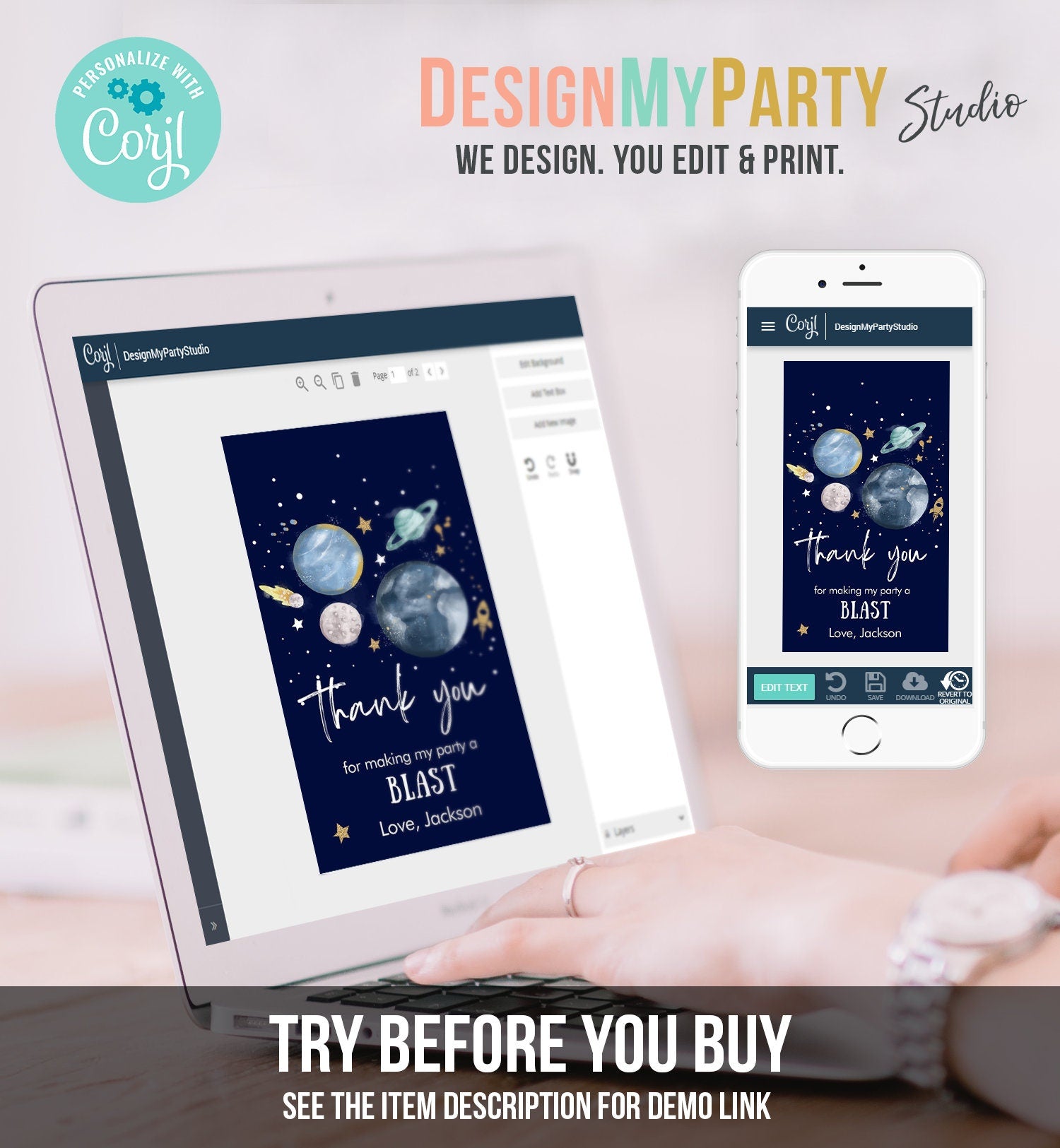 Editable Outer Space Favor Tags Space Birthday Thank you Label Galaxy Gift tags Trip Around the Sun Planets Digital Template Printable 0357