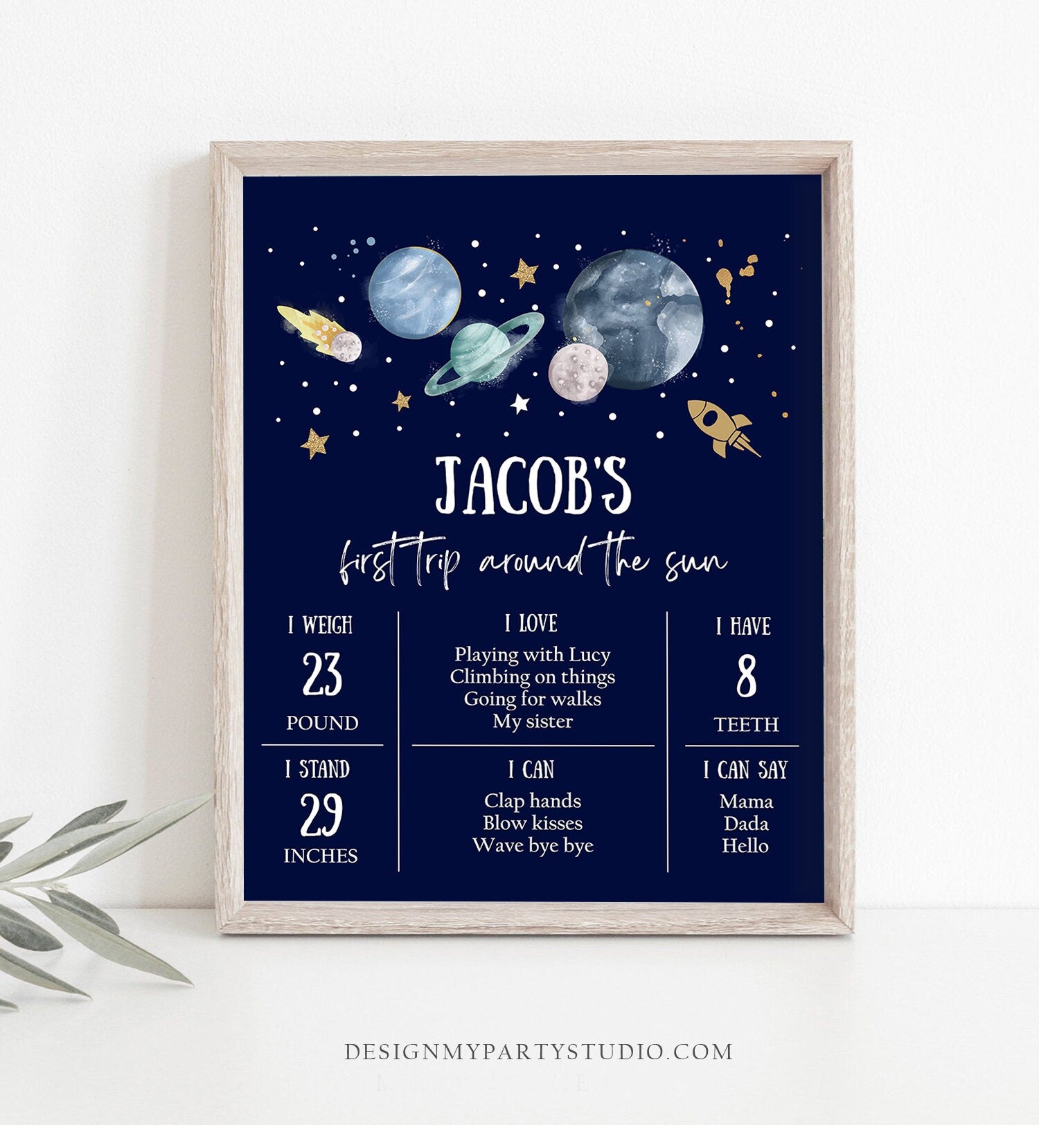 Editable Outer Space Birthday Milestones Sign First Trip Around the Sun Boy 1st Birthday Galaxy Planets Digital Template Printable 0357
