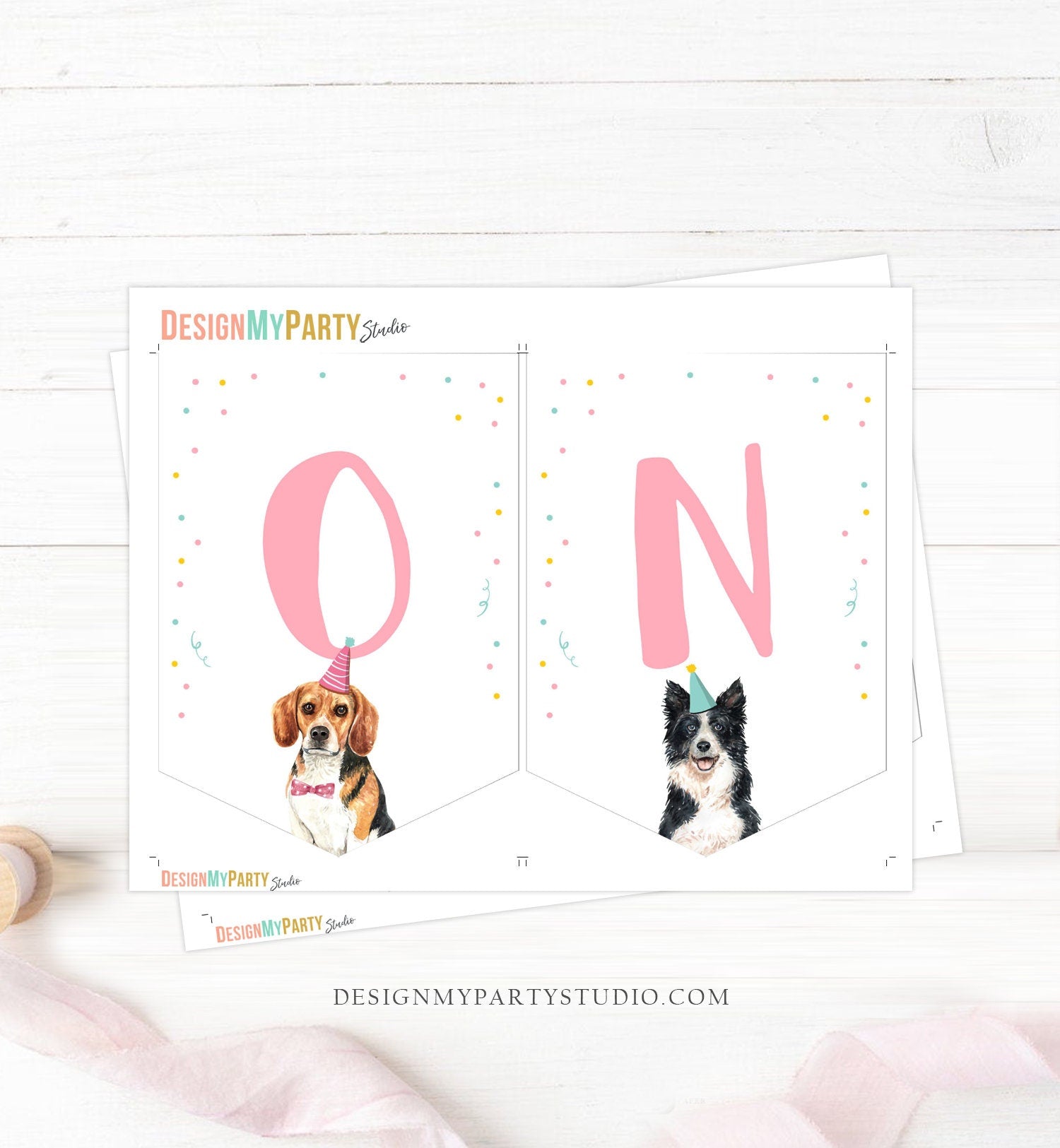 Puppy 1st Birthday High Chair Banner Dog Birthday Party Puppy Birthday Girl Pink ONE Banner Puppy Party Decor Dog PRINTABLE Digital 0384