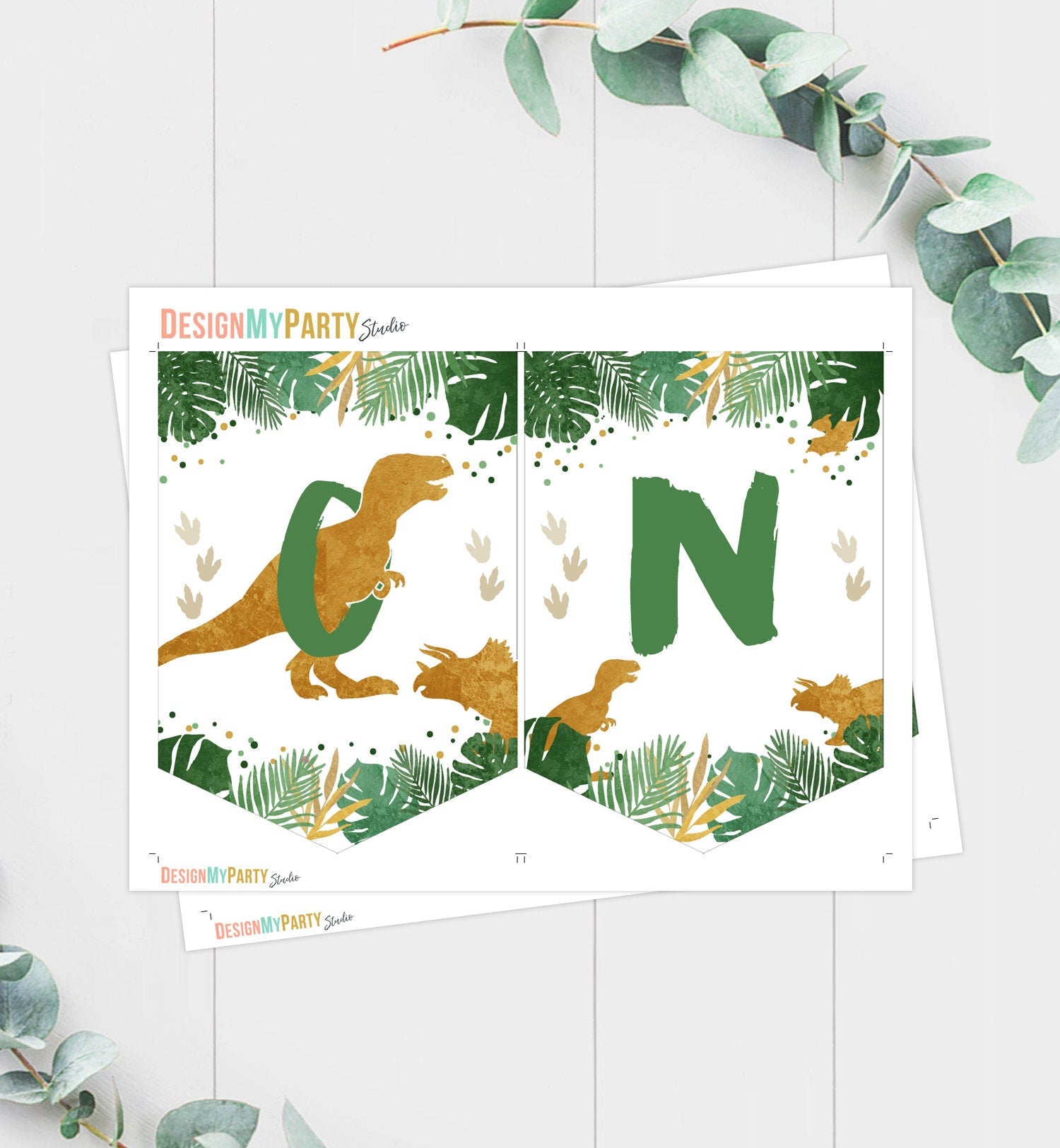 Dinosaur High Chair Banner Dinosaur 1st First Birthday Boy High Chair ONE Banner Dino Party Decor T-Rex Birthday Gold PRINTABLE Digital 0146
