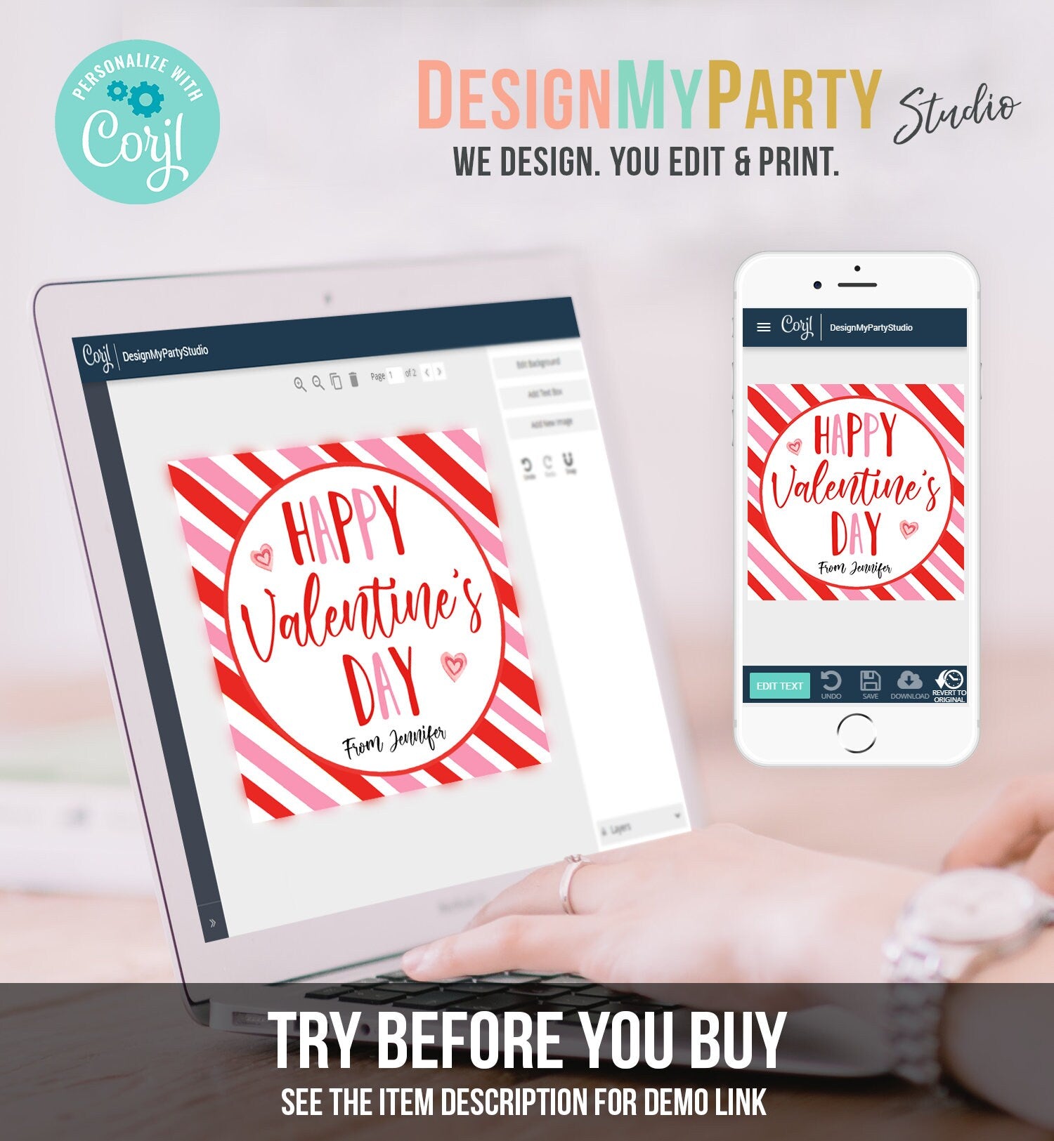 Editable Valentine's Day Cookie Tags Happy Valentine's Day Cookies Tag Sticker Pink Red Valentines Day Card Digital Template Printable 0370