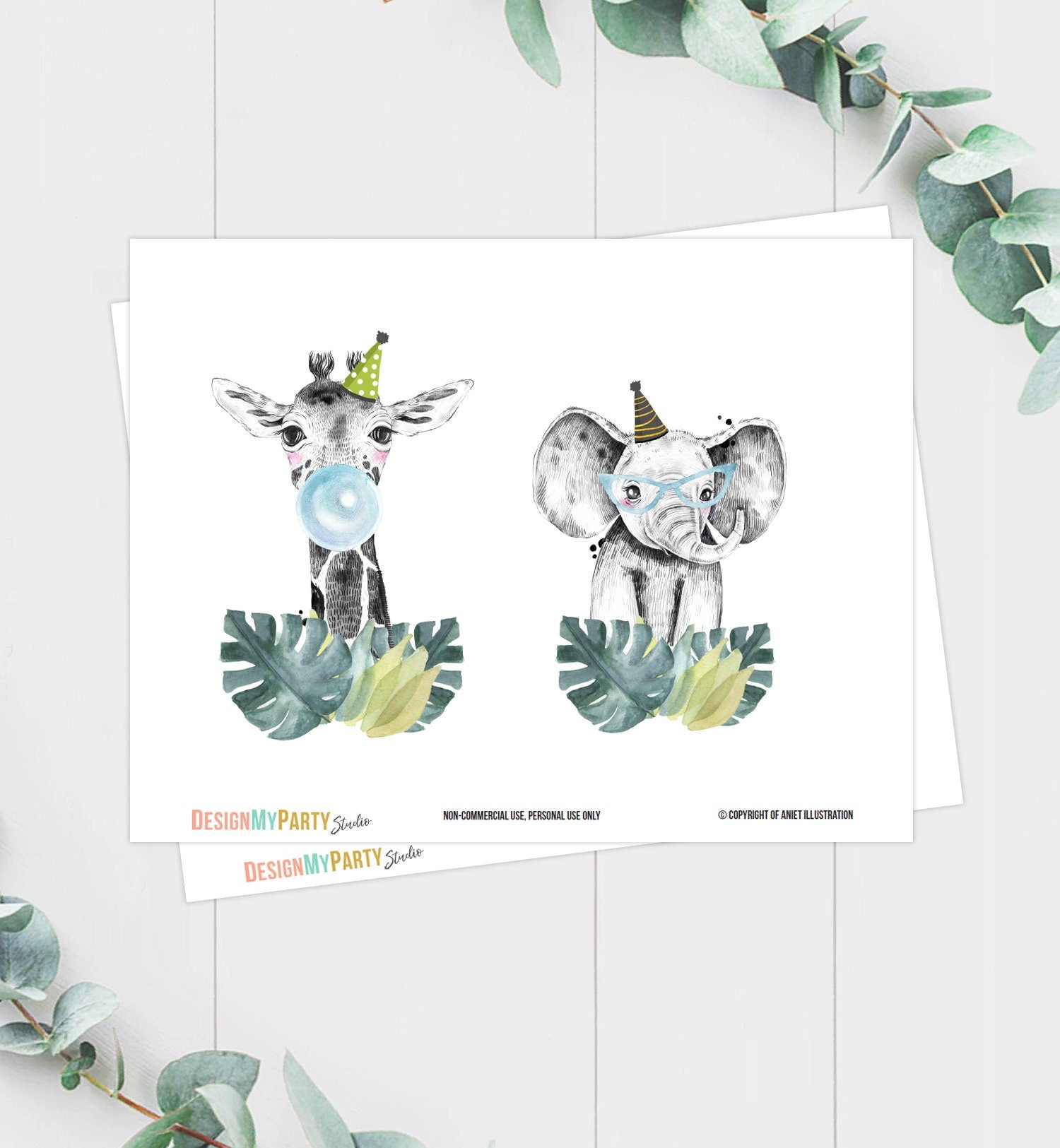 Printable Party Animals Centerpieces Safari Animals Birthday Party Gold Black Cake Topper Table Decor Wild One Decorations DIY Digital 0322