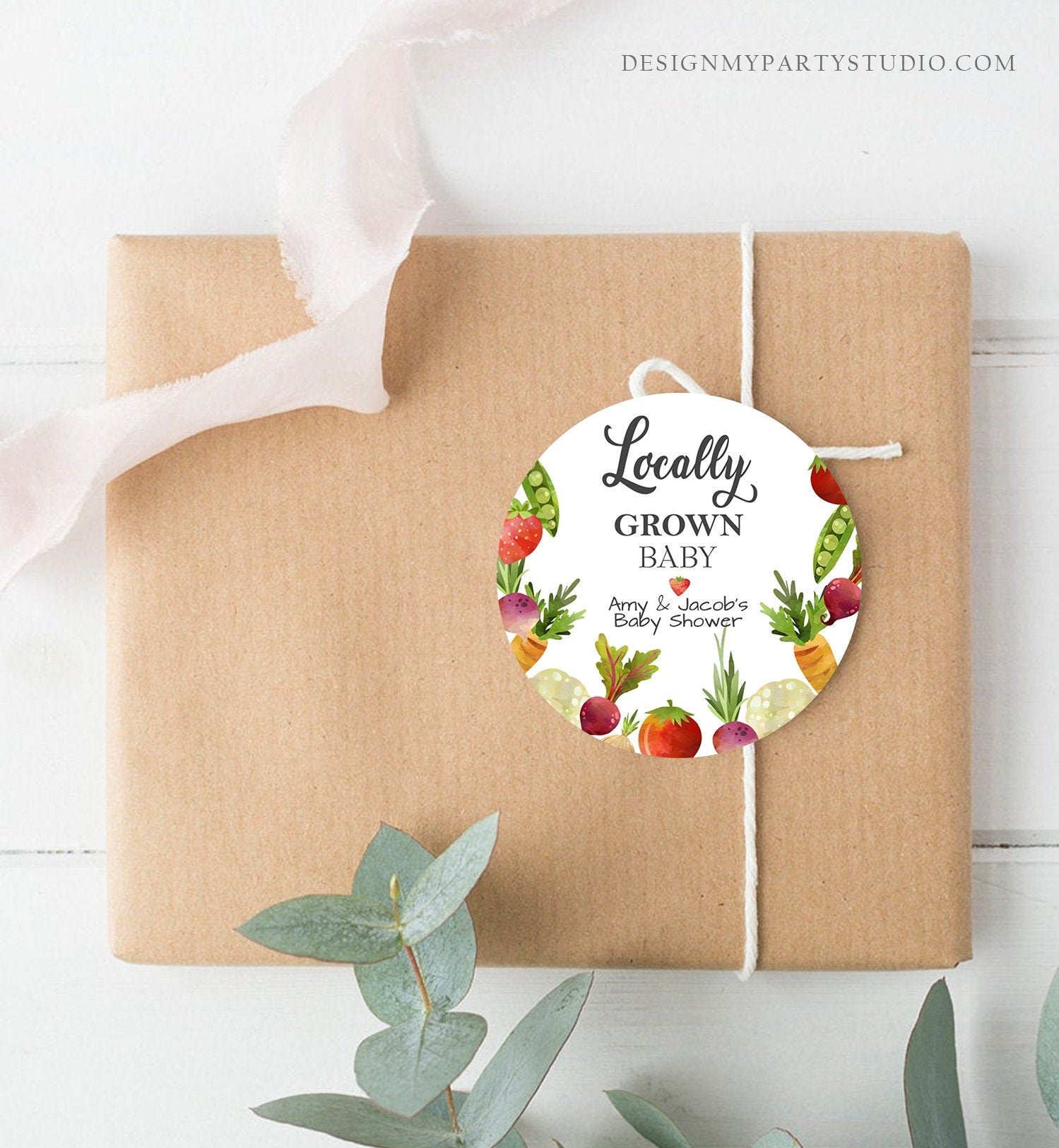 Editable Locally Grown Favor Tag Thank You Tag Birthday Farmers Market Baby Shower Vegetable Veggies Gender Neutral Corjl Template 0144