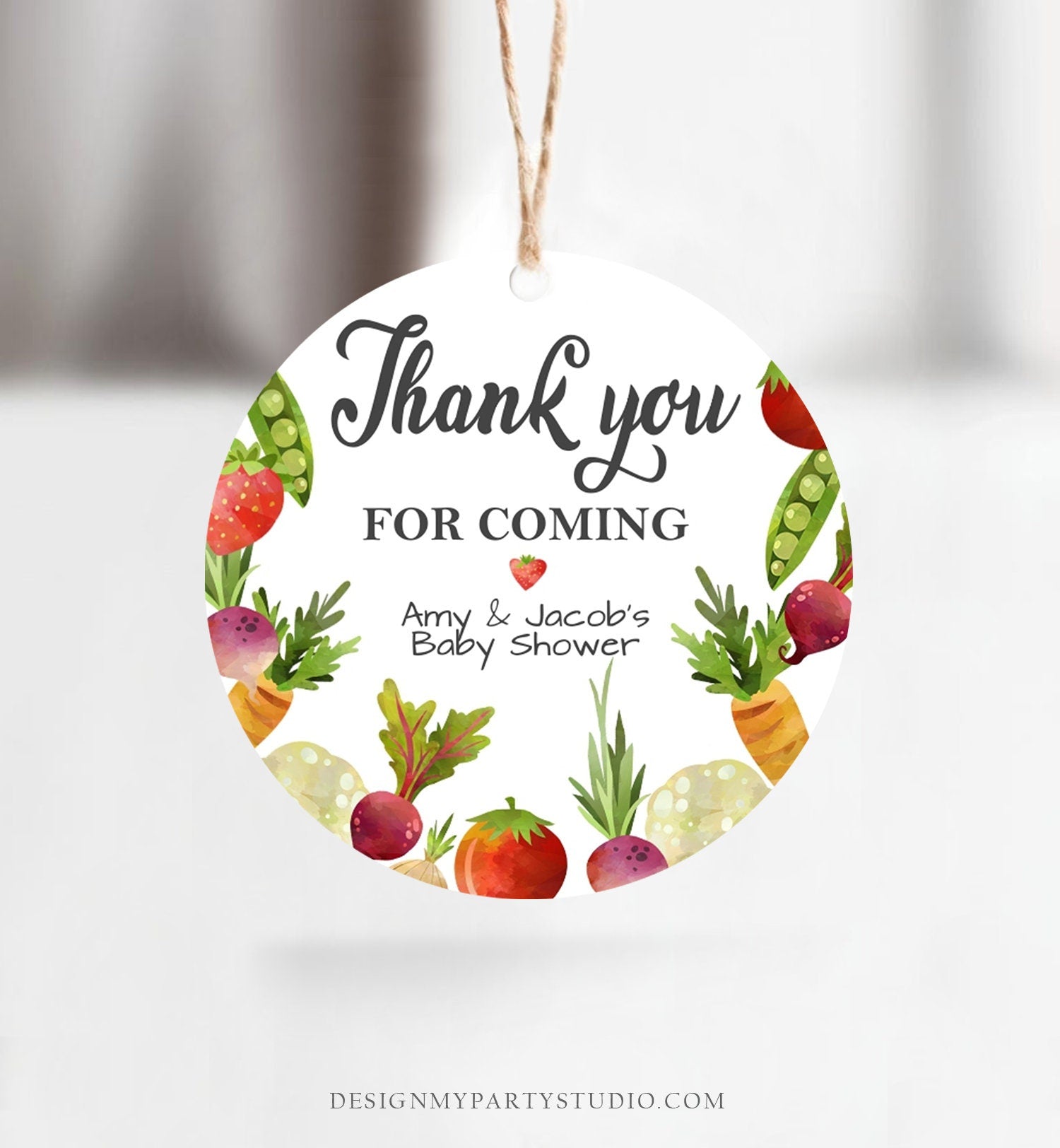 Editable Locally Grown Thank You Tag Birthday Farmers Market Favor Tag Baby Shower Vegetable Veggies Gender Neutral Template Printable 0144