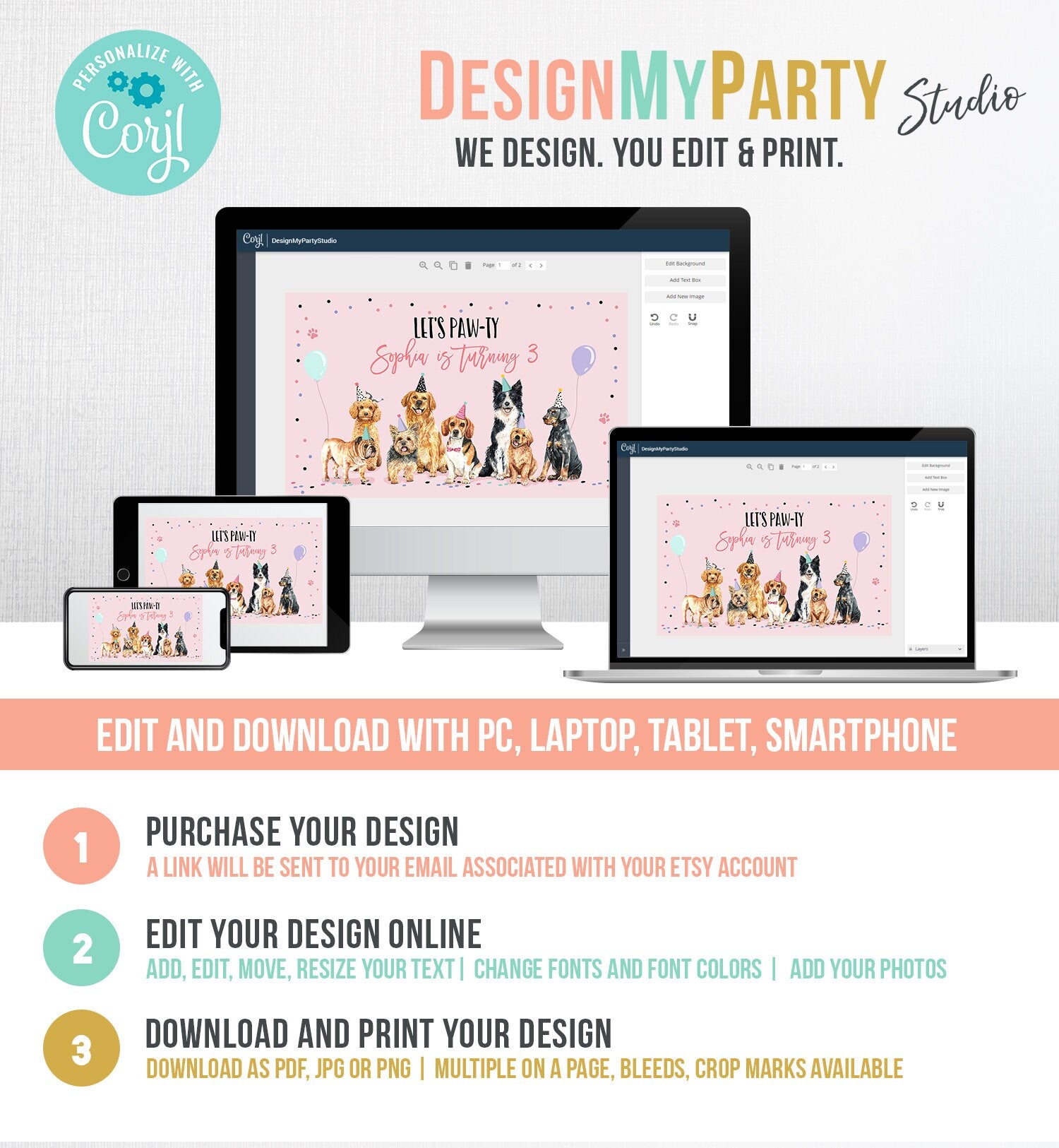 Editable Puppy Backdrop Banner Pink Dog Birthday Puppy Birthday Decorations Adopt a Pet Pawty Doggy Digital Download Template Printable 0384