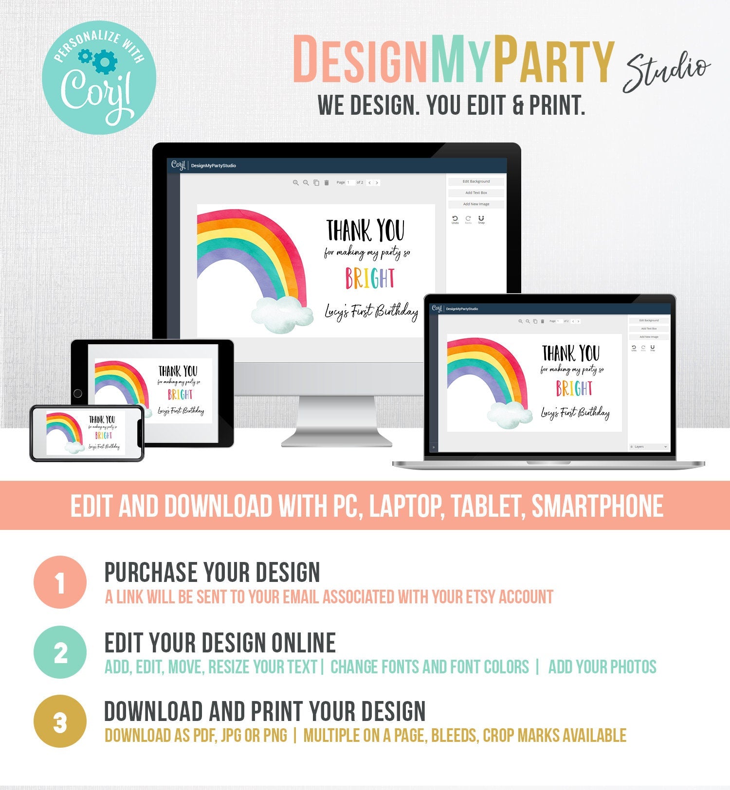 Editable Rainbow Gable Gift Box Label Rainbow Birthday Party Girl Treat Box Label Rainbow Party Favor Download Printable Digital Corjl 0272