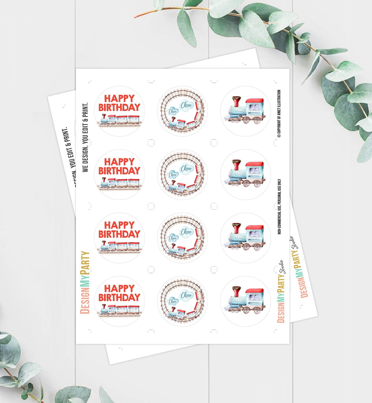 Train Cupcake Toppers Railroad Favor Tags Train Birthday Party Decor Chugga Chugga Choo Choo All Aboard Boy Download Digital PRINTABLE 0149