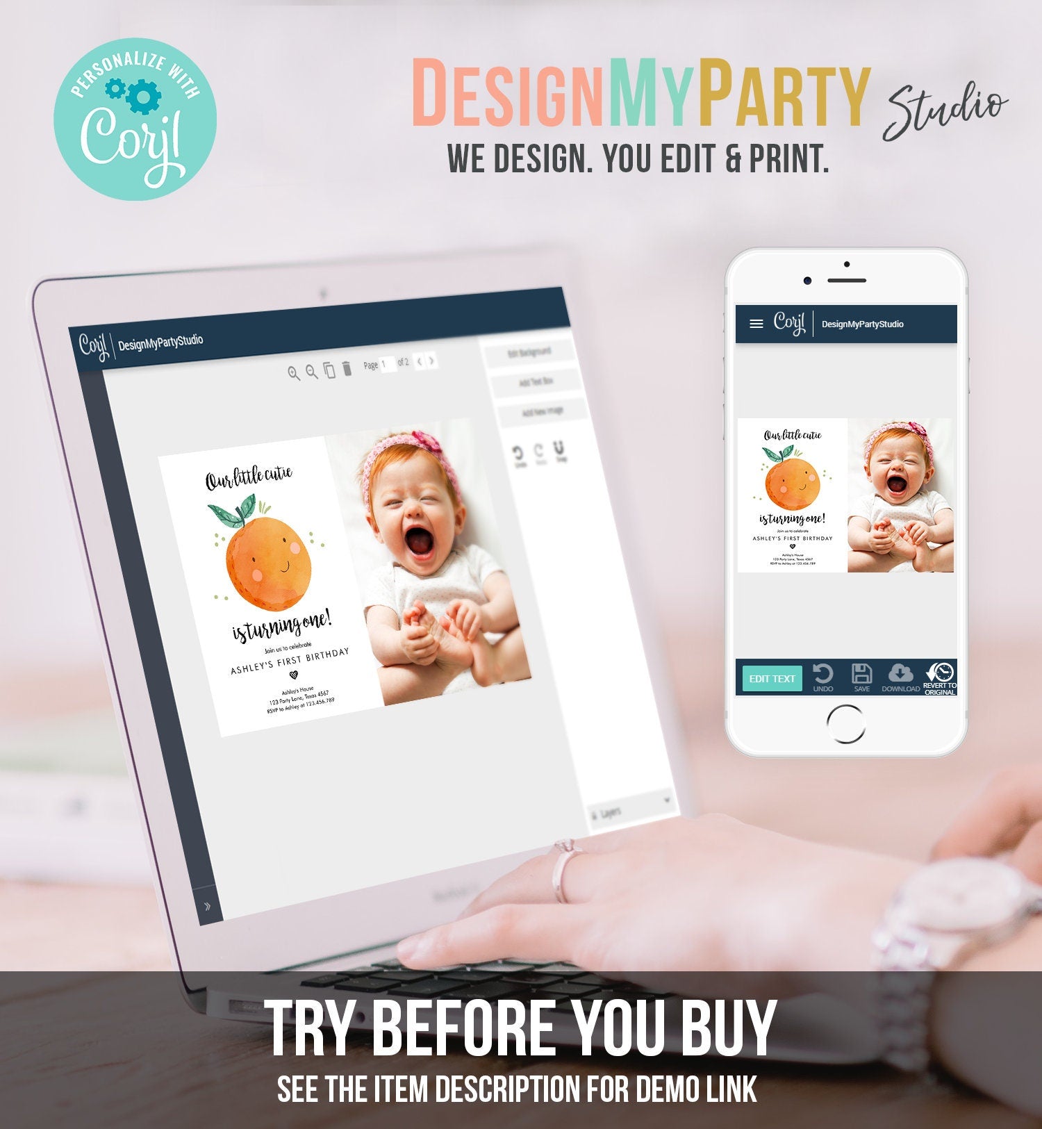 Editable Little Cutie Birthday Invitation Clementine Oranges Party Boy Girl Orange Citrus Digital Download Evite Template Printable 0330