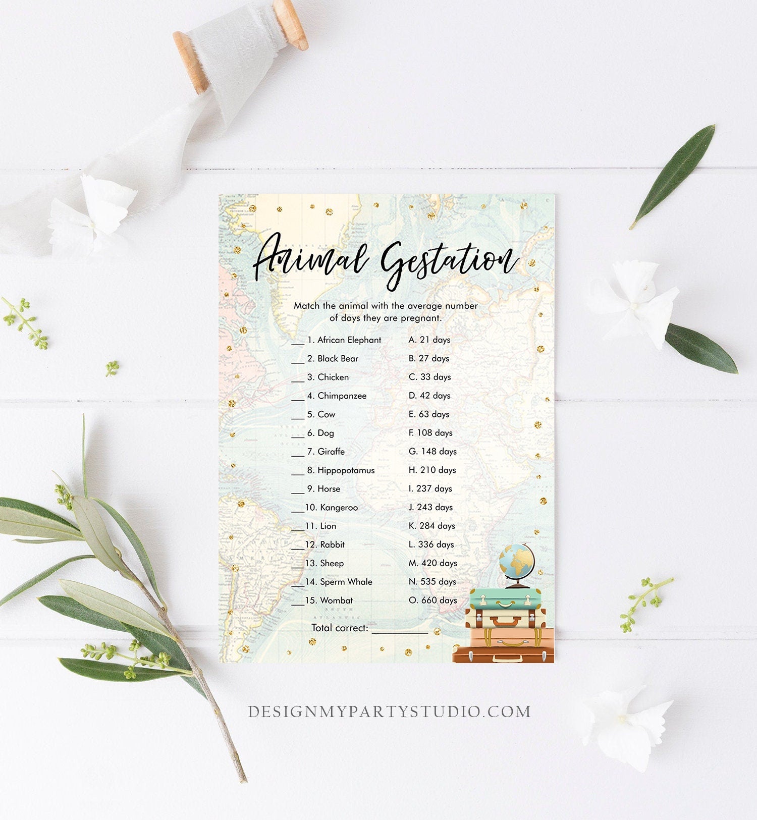 Editable Animal Gestation Baby Shower Game Card Travel Adventure Journey Animal Pregnancy Activity Digital Download Template Printable 0263