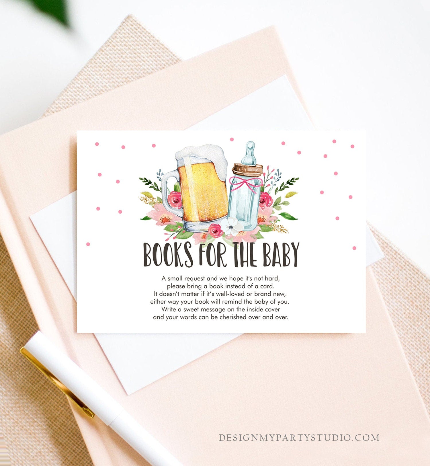 Editable Books for Baby Card Bring a Book Card Baby is Brewing Baby shower Beer Baby Shower Card Girl Digital Template PRINTABLE 0190