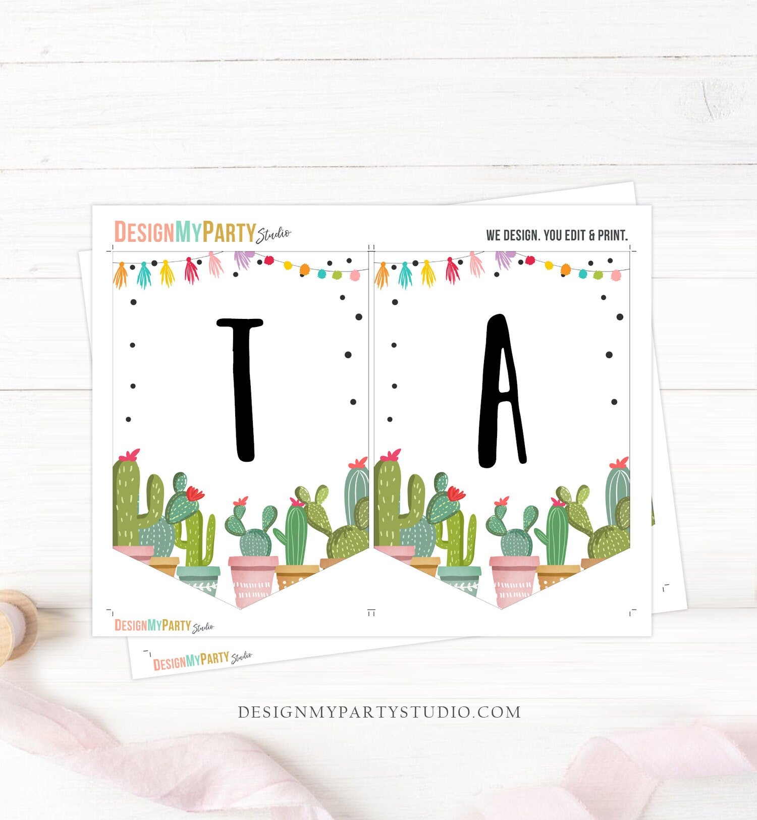 Taco 'Bout Two Banner Taco Twosday Birthday Banner Taco Bout Two 2nd Birthday Cactus Succulent Green Fiesta Digital Download Printable 0254