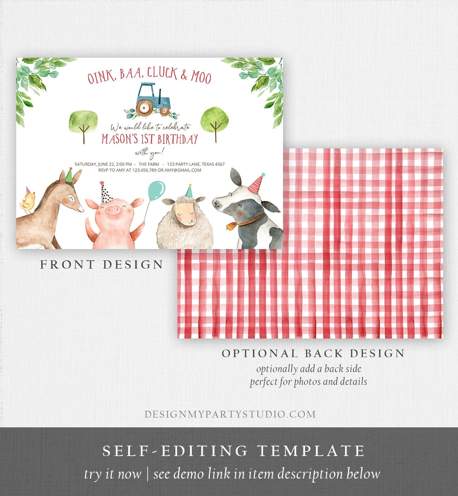 Editable Farm Birthday Invitation Boy Farm Animals Tractor Barnyard Barn Birthday Party Animals Digital Evite Template Printable 0155