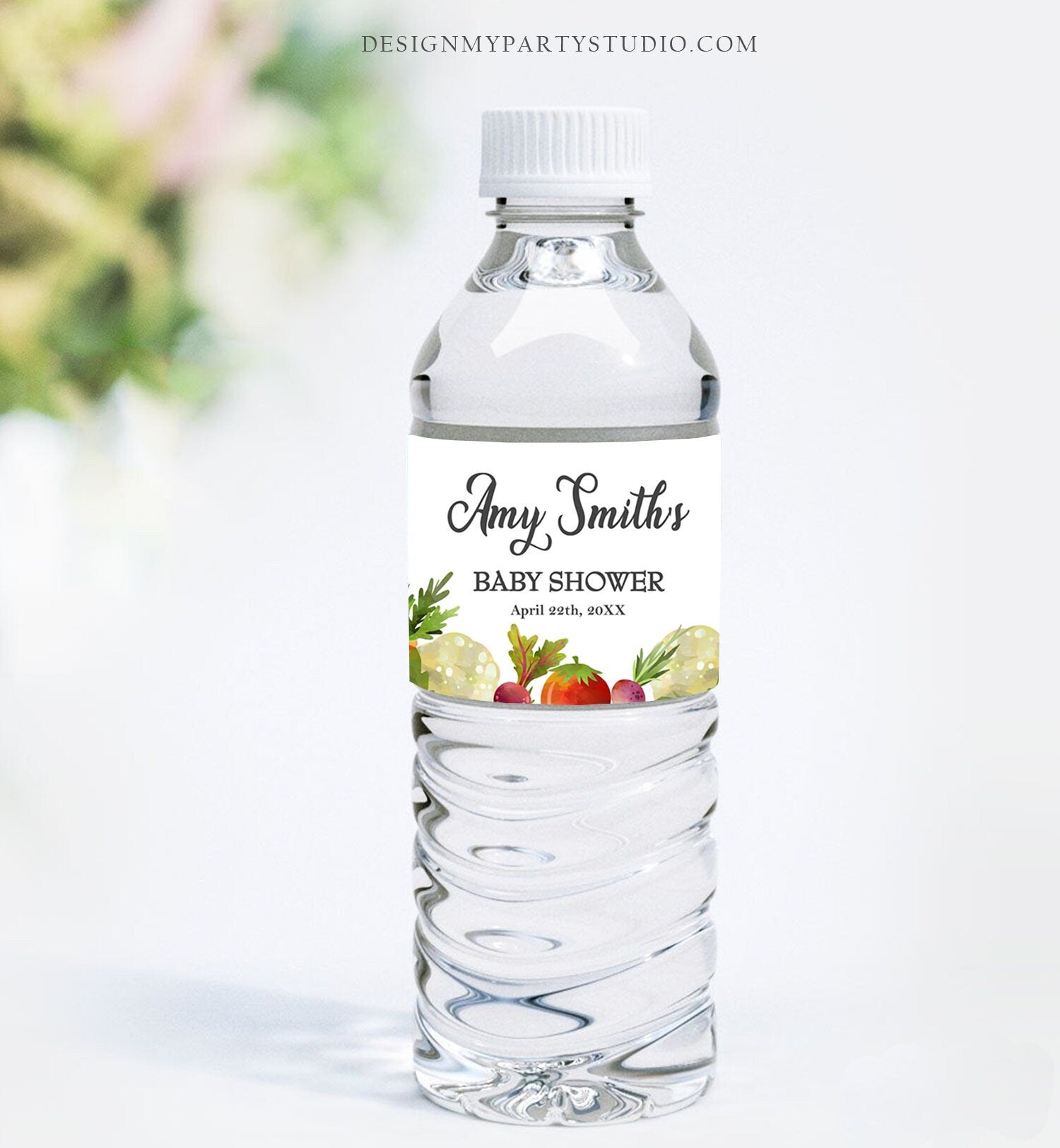 Editable Farmers Market Water Bottle Labels Baby Shower Birthday Locally Grown Fruit Vegetables Farm Barn Tag Printable Template Corjl 0144