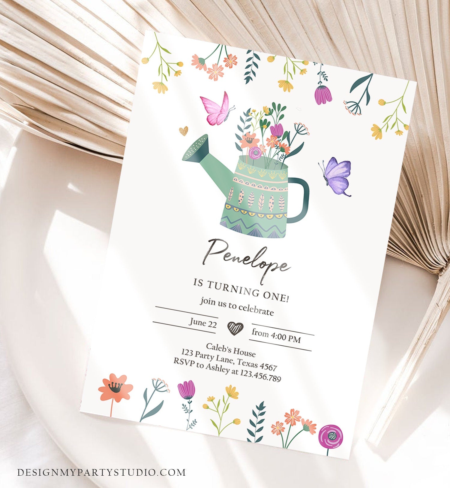 Editable Wildflowers Birthday Invitation Wild Flowers Girl First Birthday Garden Birthday Party Download Corjl Template Printable 0396