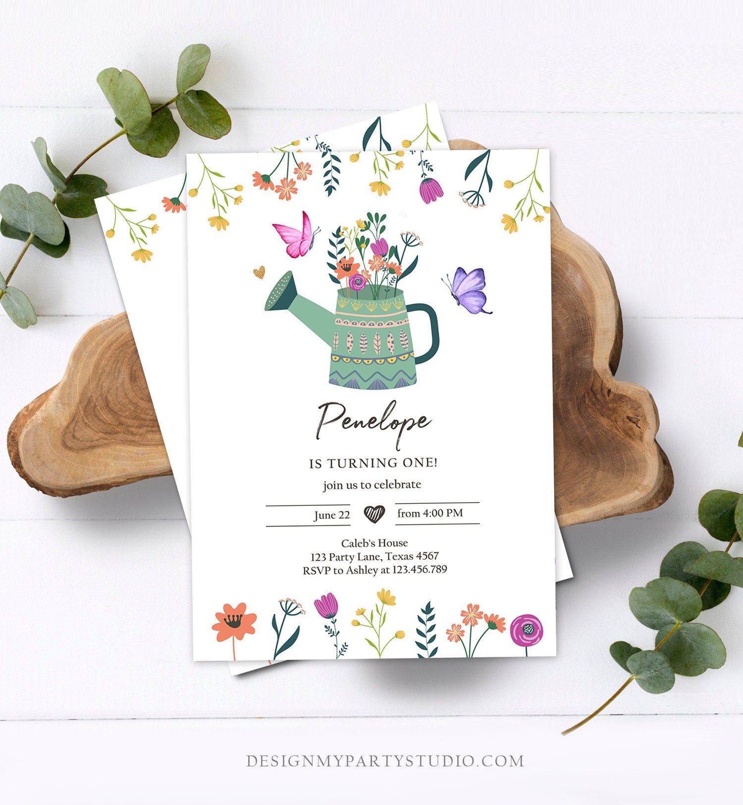 Editable Wildflowers Birthday Invitation Wild Flowers Girl First Birthday Garden Birthday Party Download Corjl Template Printable 0396