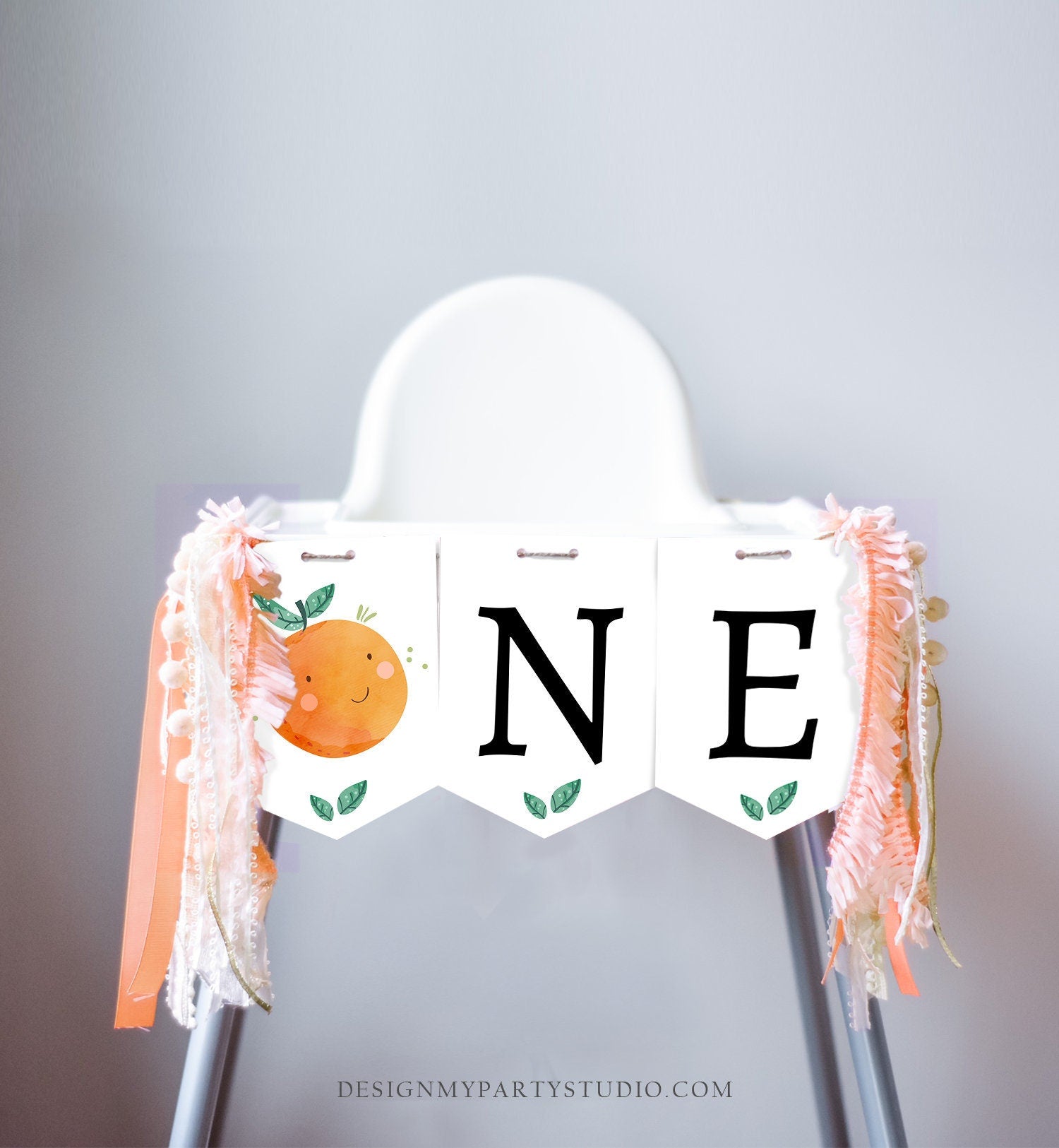 Little Cutie High Chair Banner Oranges 1st First Birthday Girl Boy High Chair ONE Banner Party Decor Cutie Citrus PRINTABLE Digital 0330