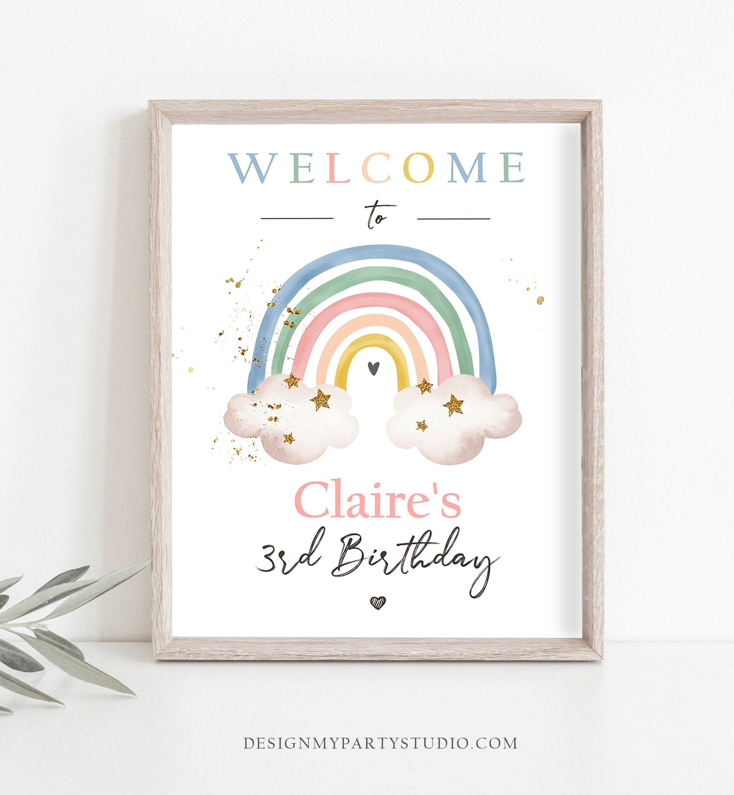 Editable Rainbow Welcome Sign Rainbow Birthday Modern Earth Tones Boho Birthday Sign Welcome Shower Sign Girl Template PRINTABLE Corjl 0387