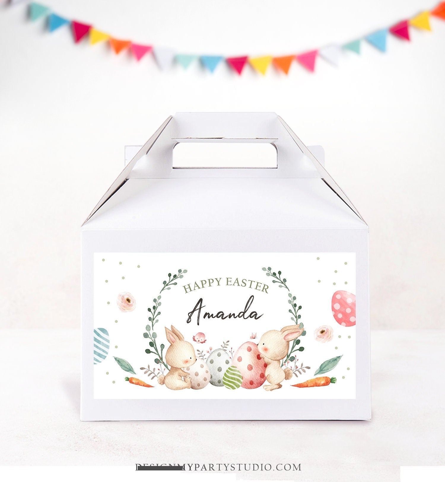 Editable Personalized Easter Activity Box Bunny Gable Gift Box Label Gift Easter Treat Boxes Egg Hunt Girl Download Printable Corjl