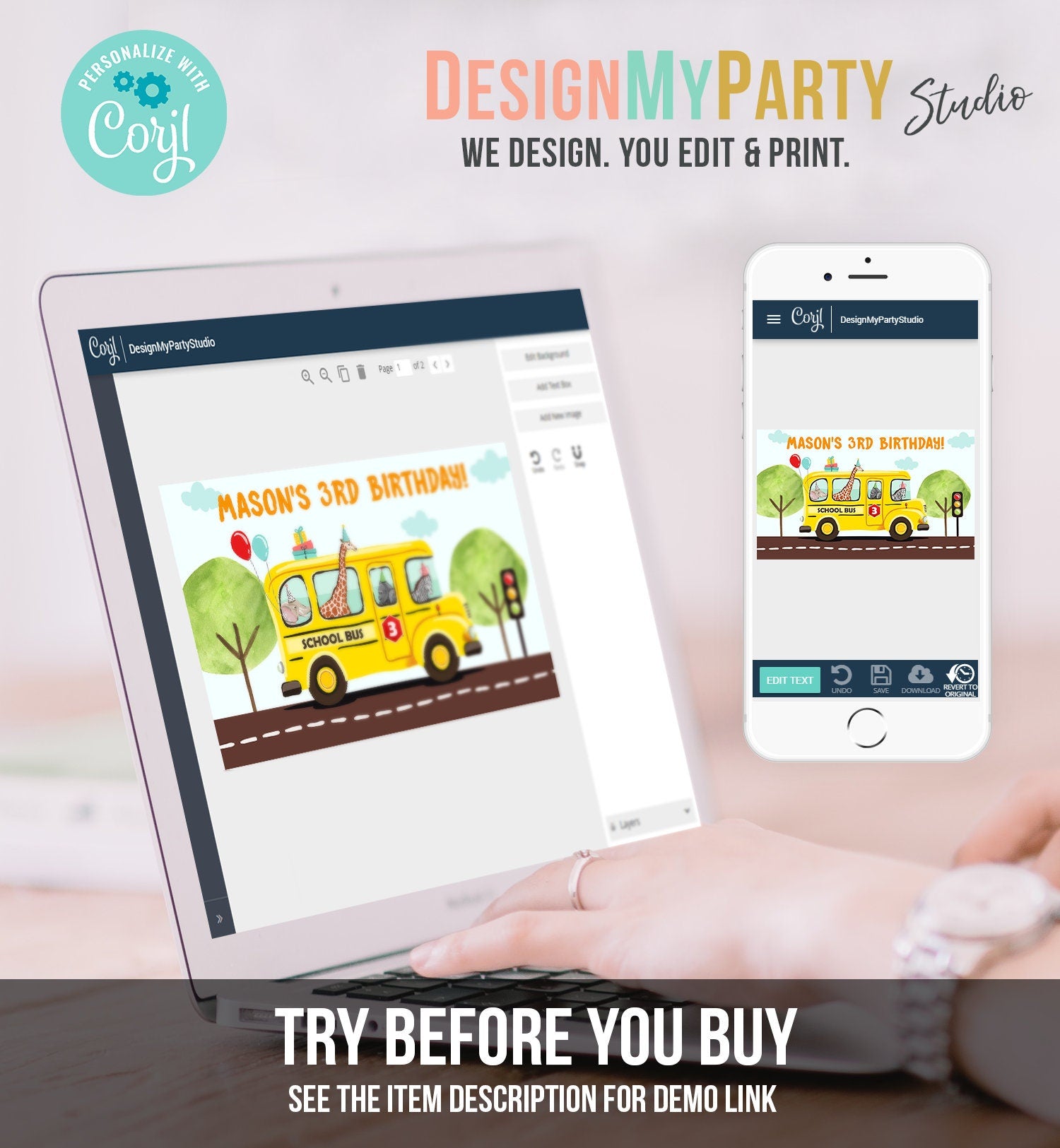 Editable Wheels on the Bus Backdrop Banner School Bus Birthday Boy Wheels on The Bus Birthday Party Download Corjl Template Printable 0325