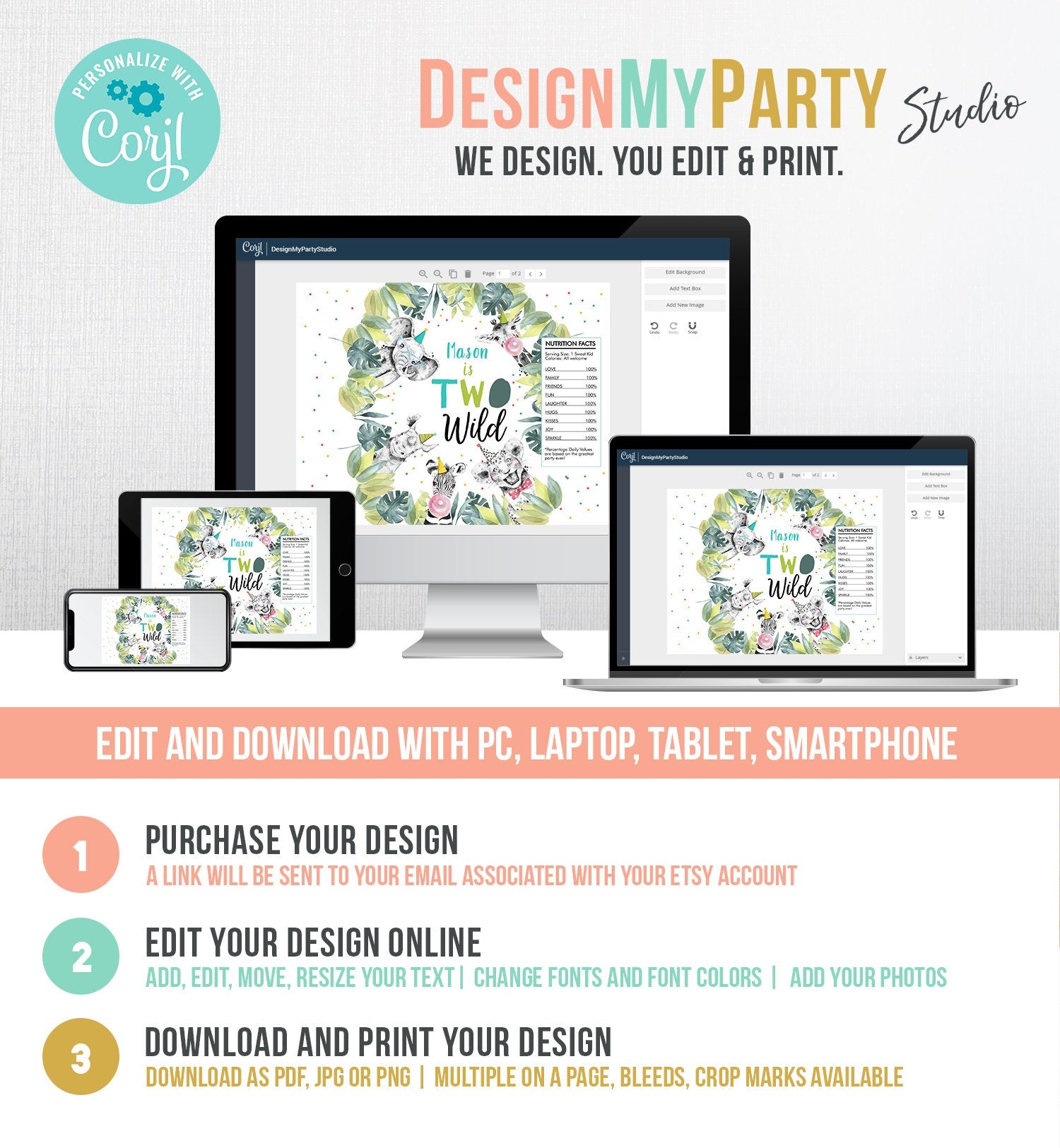 Editable Two Wild Birthday Chip Bag Party Animals 2nd Birthday Decor Boy Zoo Safari Animals Snack Favors Digital Template Printable 0322