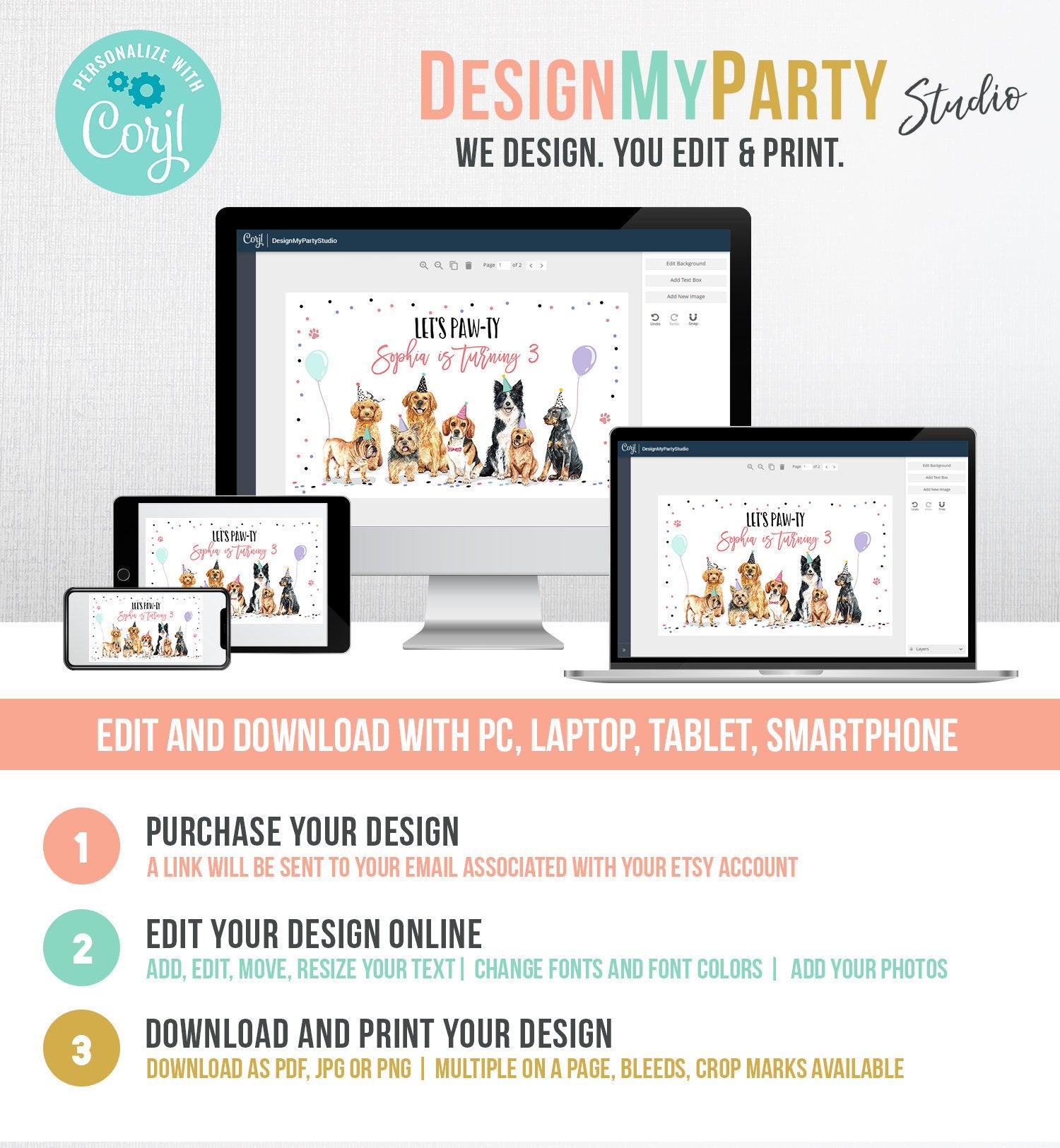 Editable Puppy Backdrop Banner Pink Dog Birthday Puppy Birthday Decorations Adopt a Pet Pawty Doggy Digital Download Template Printable 0384