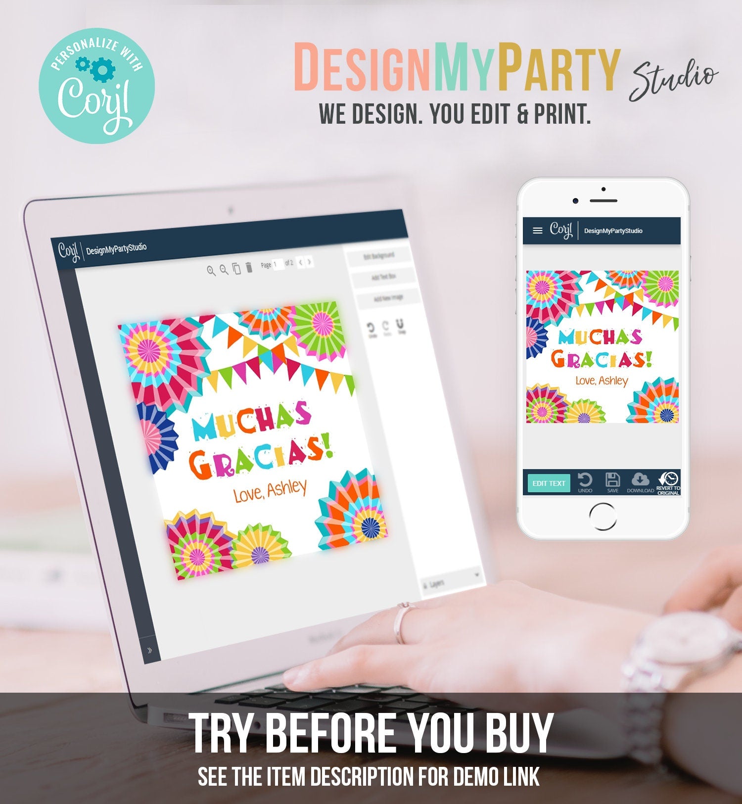 Editable Muchas Gracias Fiesta Favor Tag Thank You Tags Cactus Succulent Mexican Birthday Baby Bridal Shower Taco Bout Corjl Template 0045
