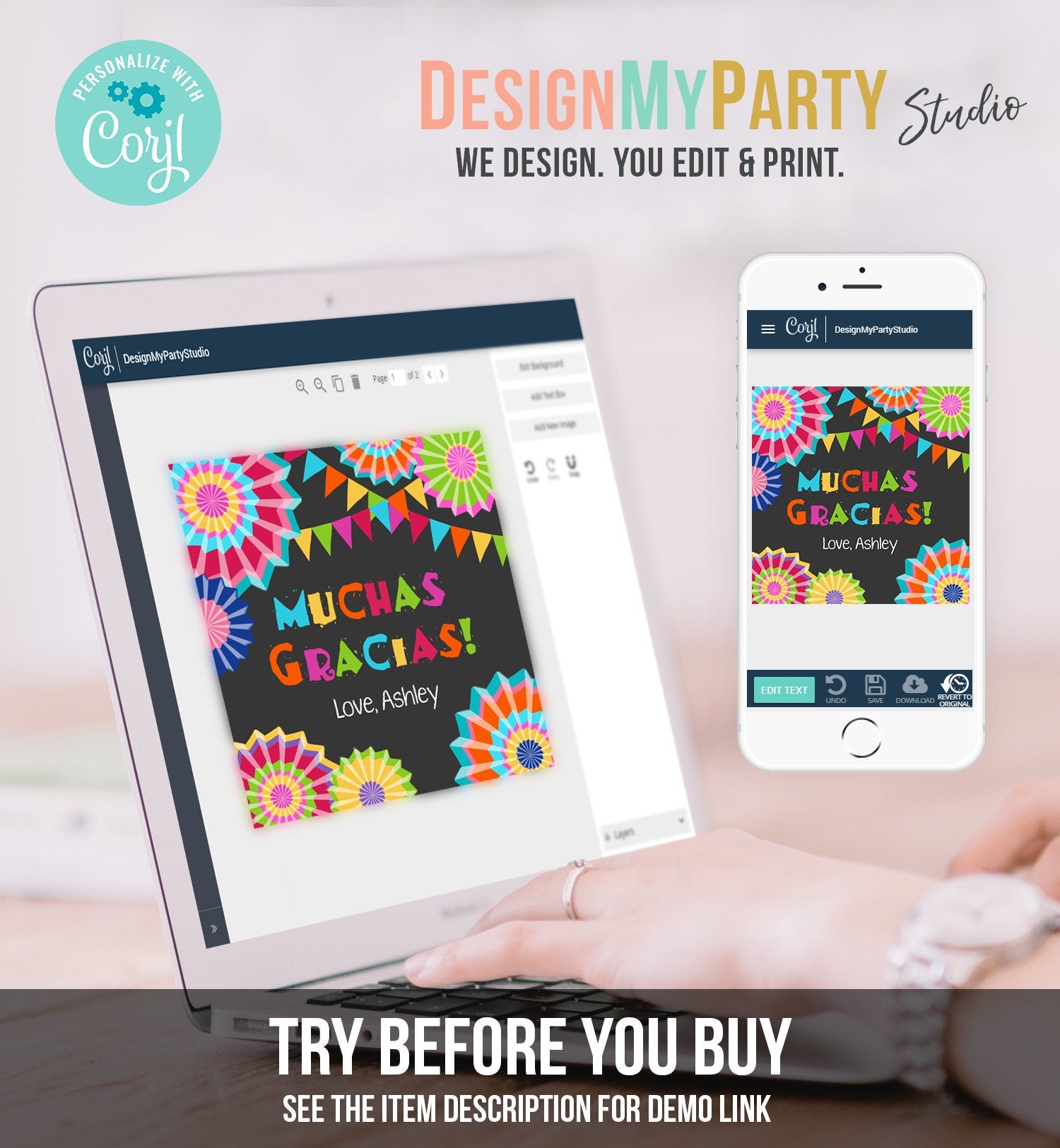 Editable Muchas Gracias Fiesta Favor Tag Thank You Tags Cactus Succulent Mexican Birthday Baby Bridal Shower Taco Bout Corjl Template 0045