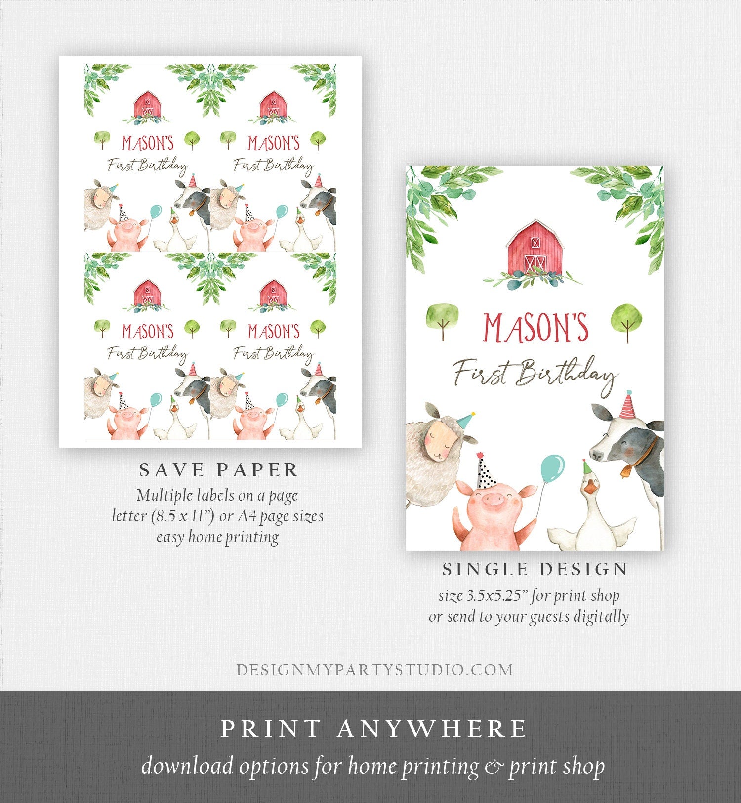 Editable Farm Animals Juice Pouch Label Juice Favors Party Animals Birthday Barnyard Boy Barn Digital Download Template Printable 0155