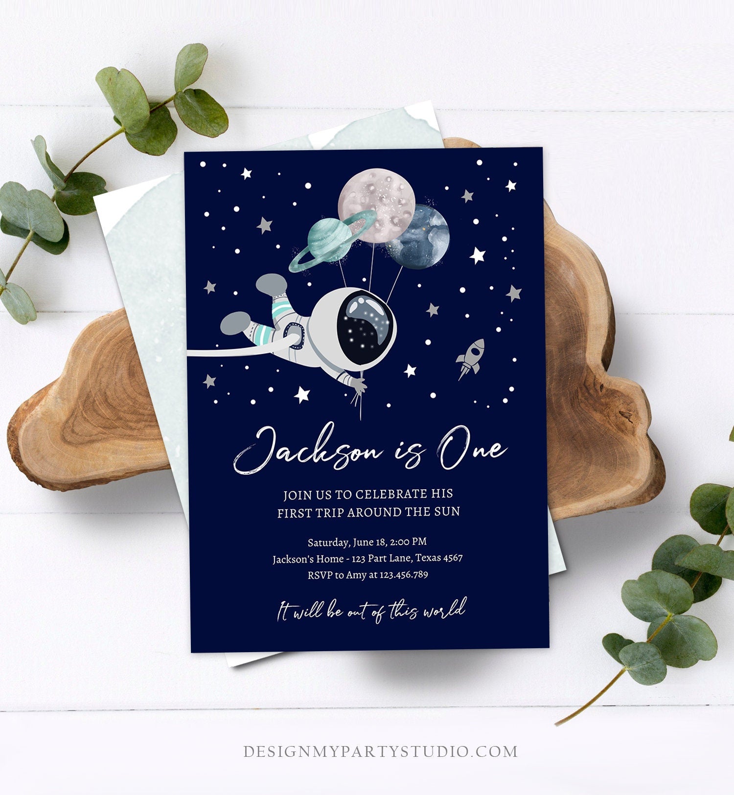 Editable Outer Space Birthday Invitation Out of this World Astronaut Trip Around the Sun Digital Download Evite Template Printable 0366