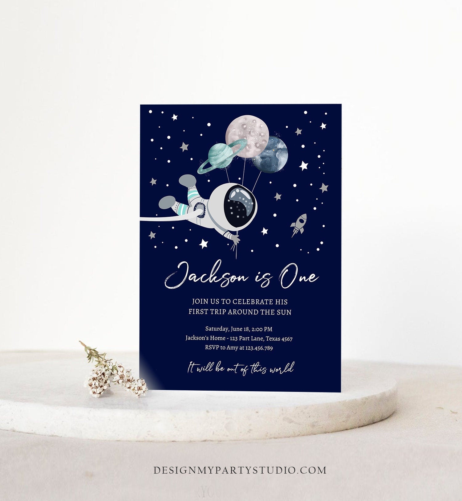 Editable Outer Space Birthday Invitation Out of this World Astronaut Trip Around the Sun Digital Download Evite Template Printable 0366