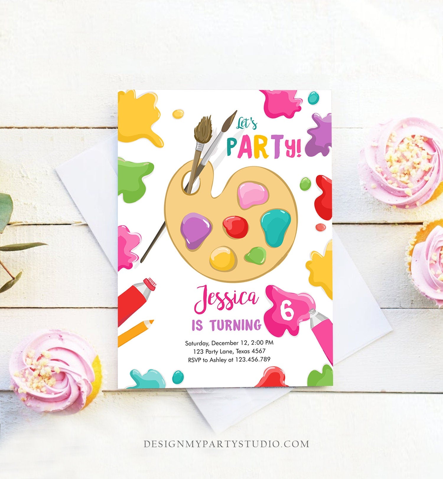 Editable Painting Party Invitation Art Party Birthday Invite Girl Pink Paint Craft Party Download Printable Template Digital Corjl 0319